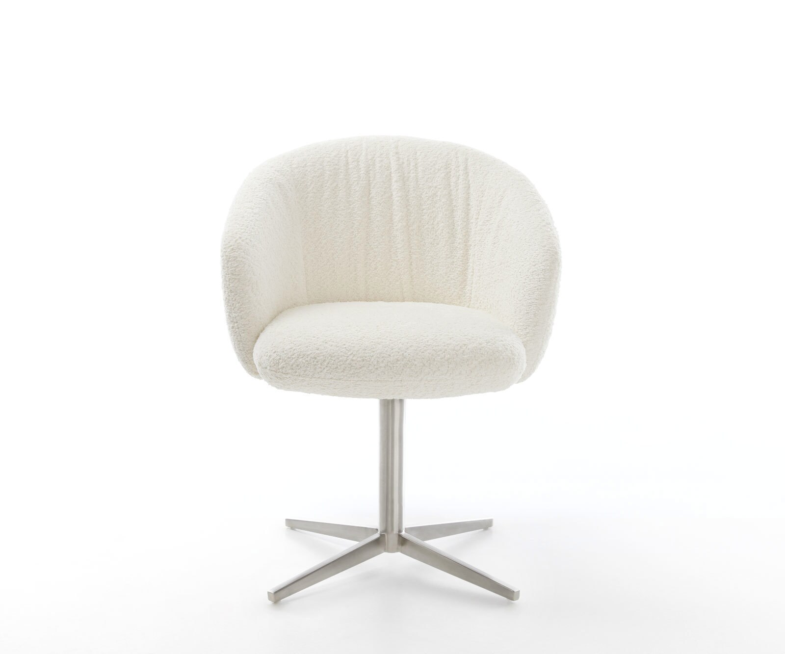 Chaise-pivotante Caja-Flex avec accoudoirs bouclé blanc pied de chaise 4 branches acier inoxydable brossé pivotement sur 360° ressorts ensachés 2