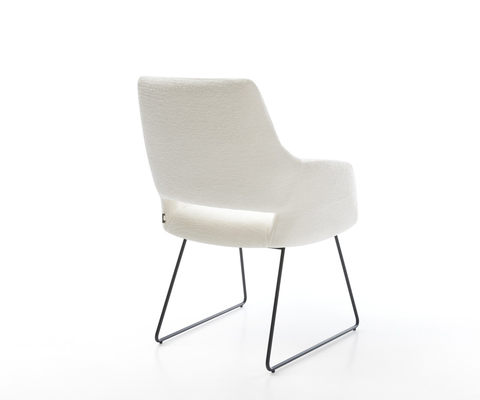 Chaise-de-salle-à-manger Yago-Flex avec accoudoirs bouclé doux beige pied trapèze noir resorts ensachés 5