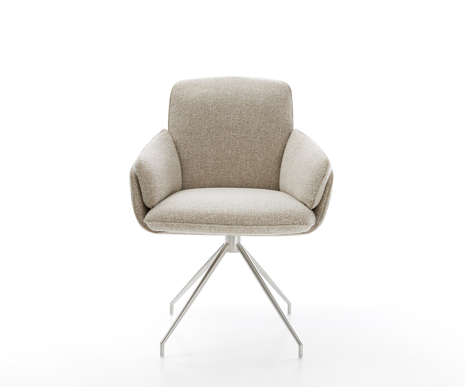 Chaise-de-salle-à-manger Luan-Flex avec accoudoirs tissu tissé doux beige pied croisé conique acier inoxydable 2