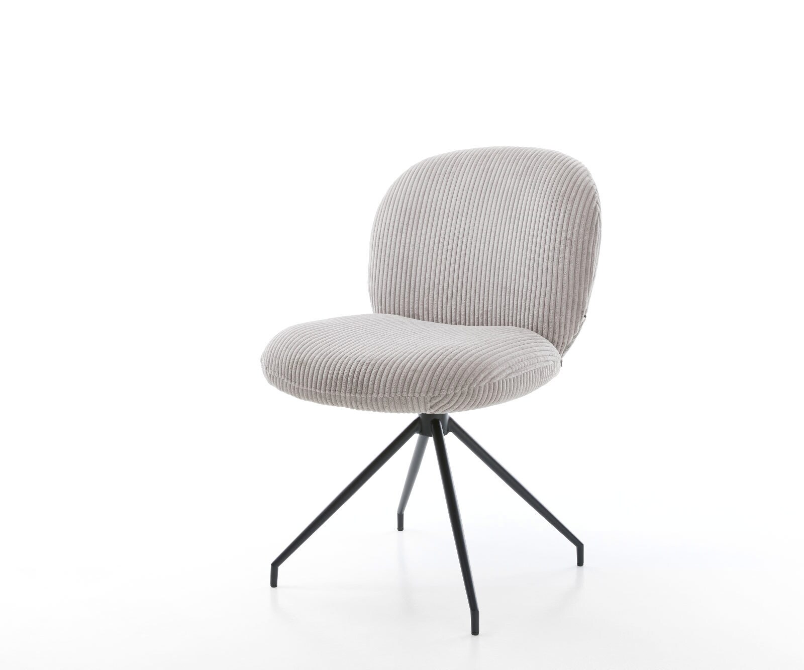 Chaise-pivotante Nube-Flex côtelé gris argenté pied croisé conique noir pivotement sur 180° ressorts ensachés