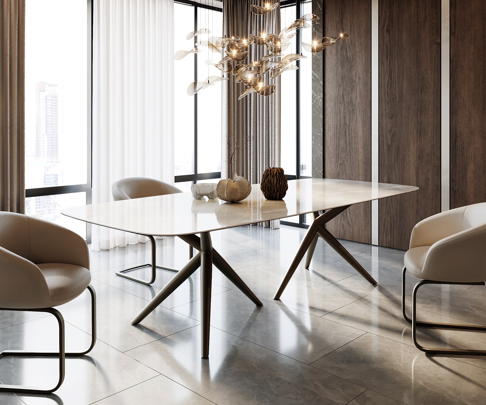 Table à manger Edge Boot 270x120 Céramique Iris FMG Onice Grigio Estelar rond Métal finition à effet Titane 1