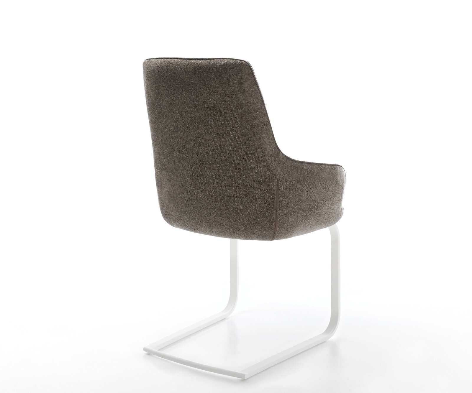 Cantilever Zelia-Flex avec accoudoirs tissu structuré doux taupe pied cantilever plat blanc ressorts ensachés 4