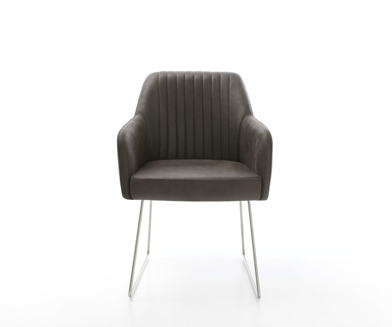Chaise-de-salle-à-manger Greg-Flex microvelours anthracite vintage pied trapèze acier inoxydable brossé ressorts ensachés 1 Chaise-de-salle-à-manger Greg-Flex microvelours anthracite vintage pied trapèze acier inoxydable brossé ressorts ensachés 1