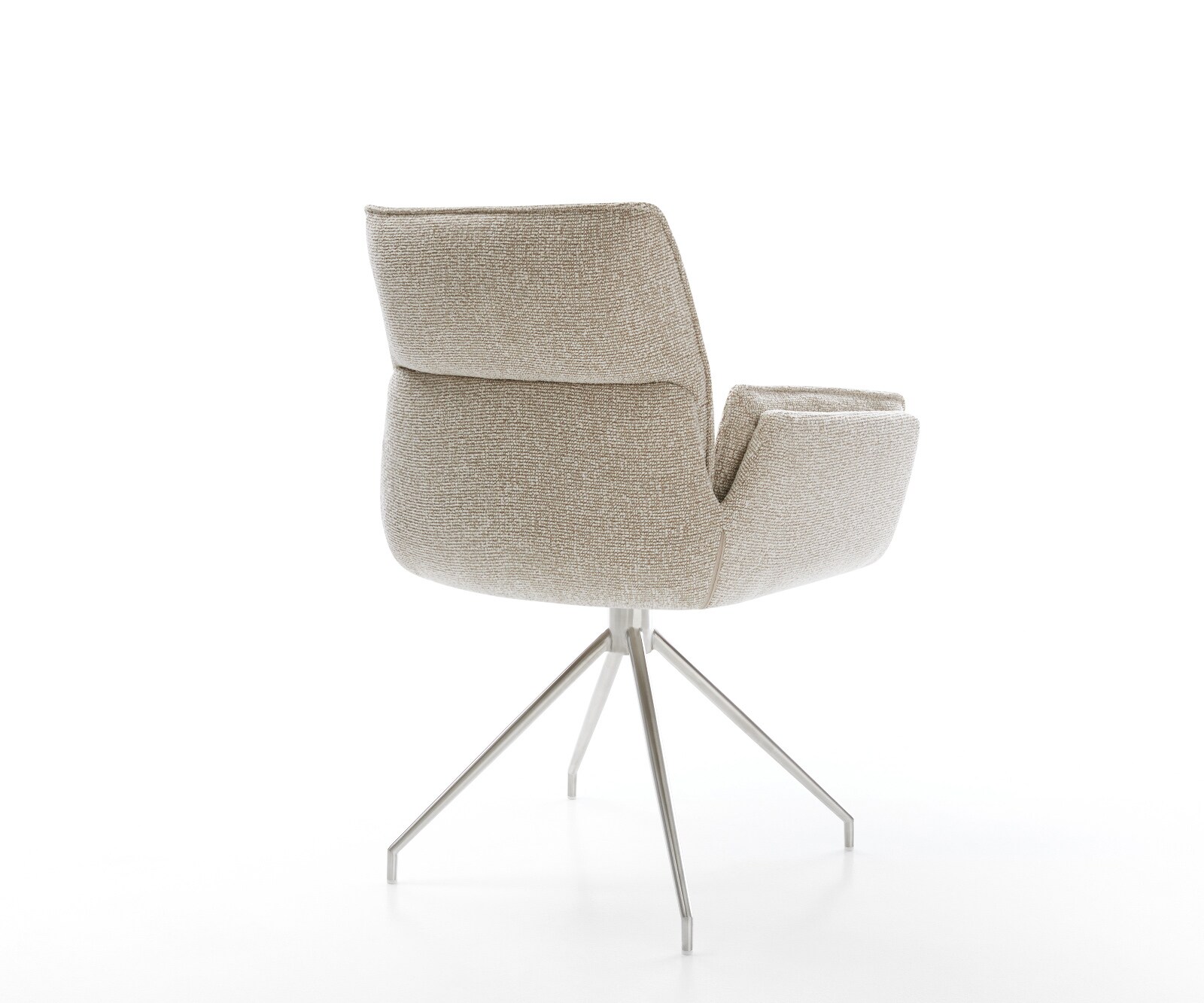 Chaise-de-salle-à-manger Nela-Flex tissu tissé doux beige pied croisé conique acier inoxydable 4