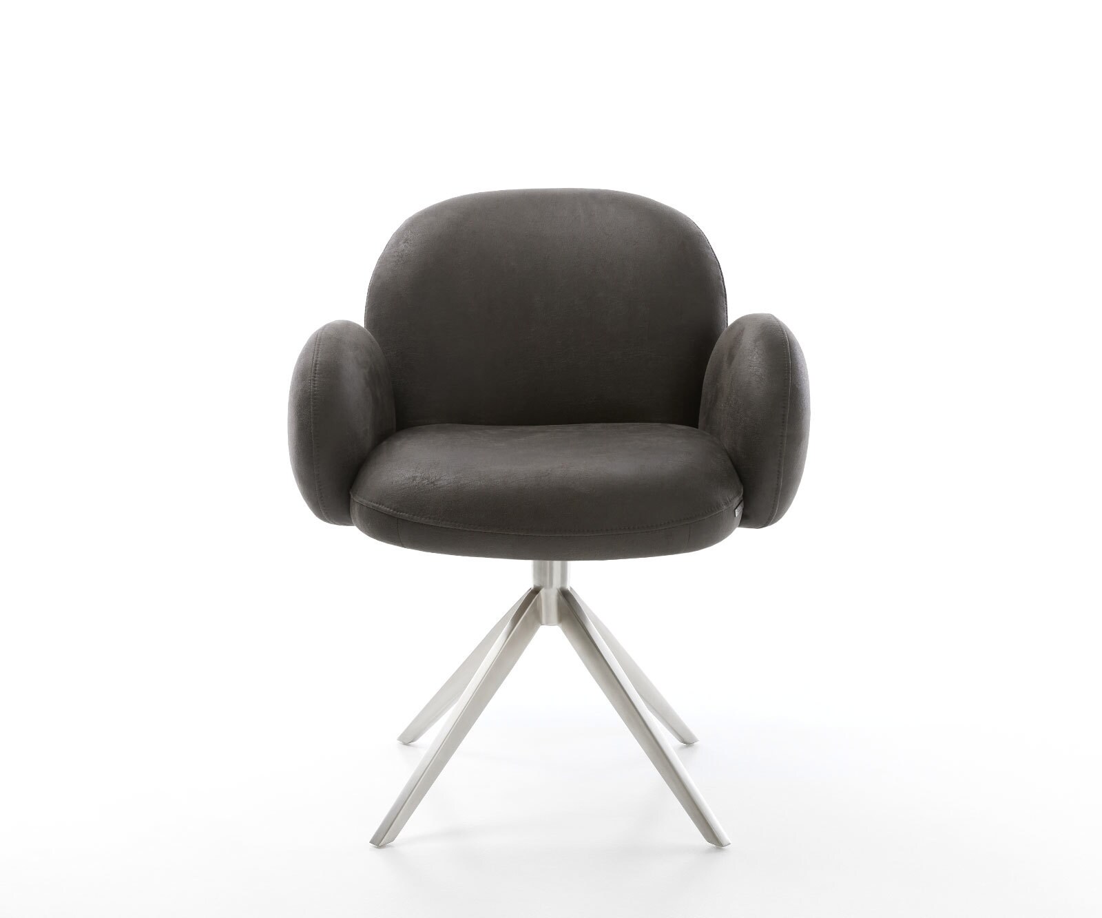 Chaise-pivotante Nube-Flex microvelours anthracite vintage pied croisé large acier inoxydable brossé pivotement sur 360° fonction bascule ressorts ensachés 1