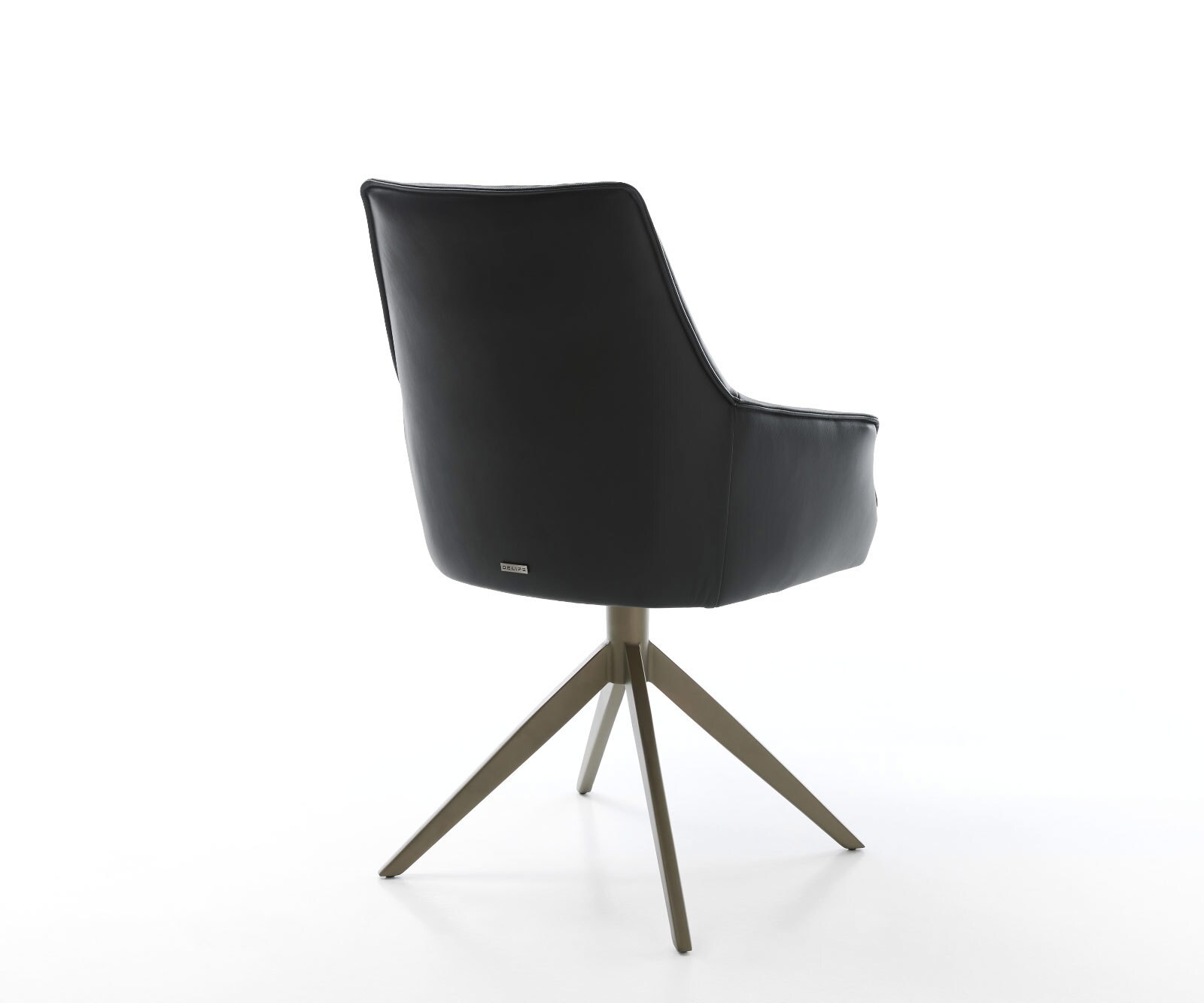 Chaise-pivotante Alja-Flex avec accoudoirs cuir de vache noir pied croisé large aspect titane pivotement sur 360° ressorts ensachés 5