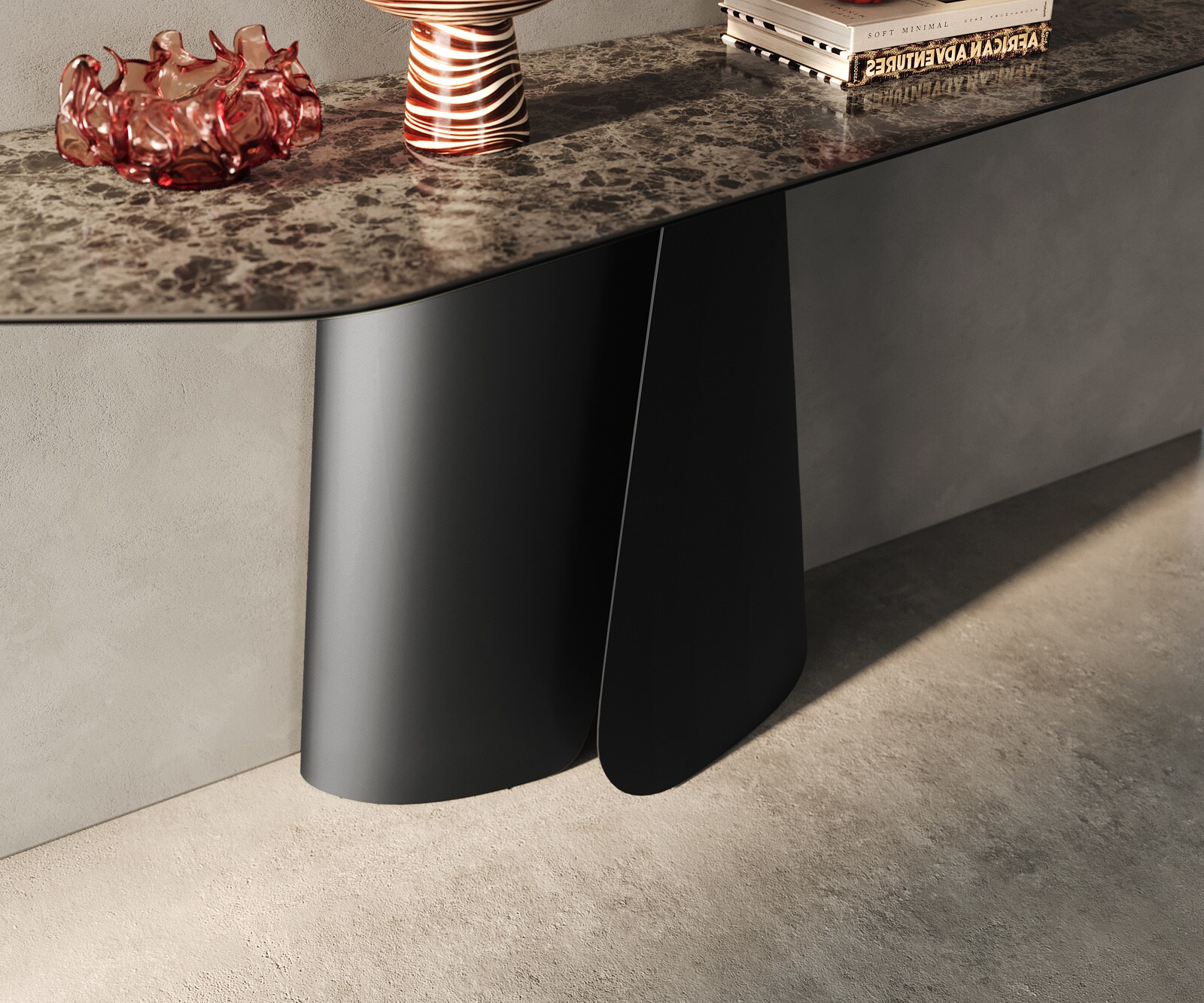 Console Edge Polygonal 180x50 cm Céramique Emperador Extra Lucidato Dunkelbraun Livos Métal Noir 6
