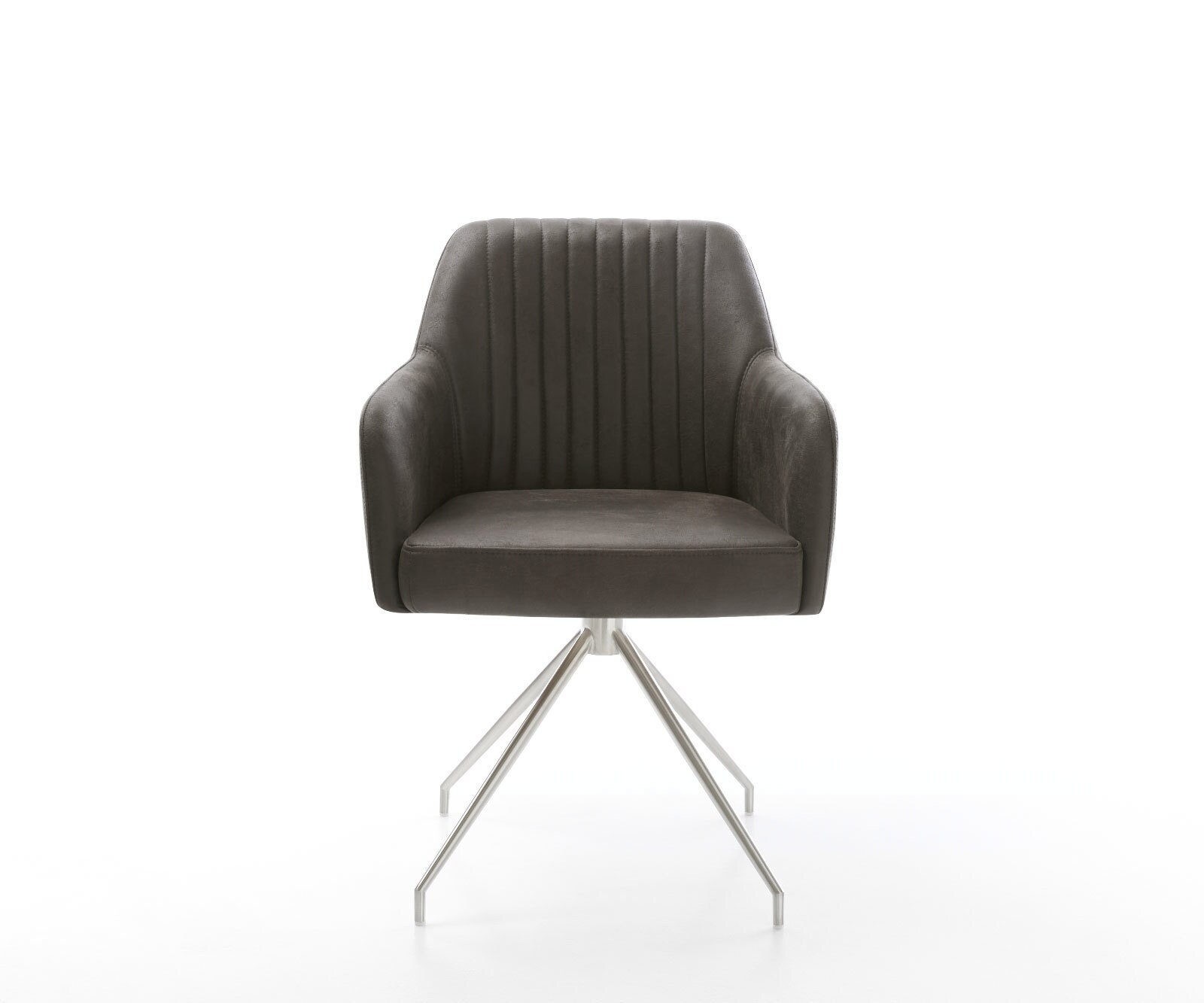 Chaise-de-salle-à-manger Greg-Flex microvelours anthracite vintage pied croisé conique acier inoxydable brossé ressorts ensachés 1