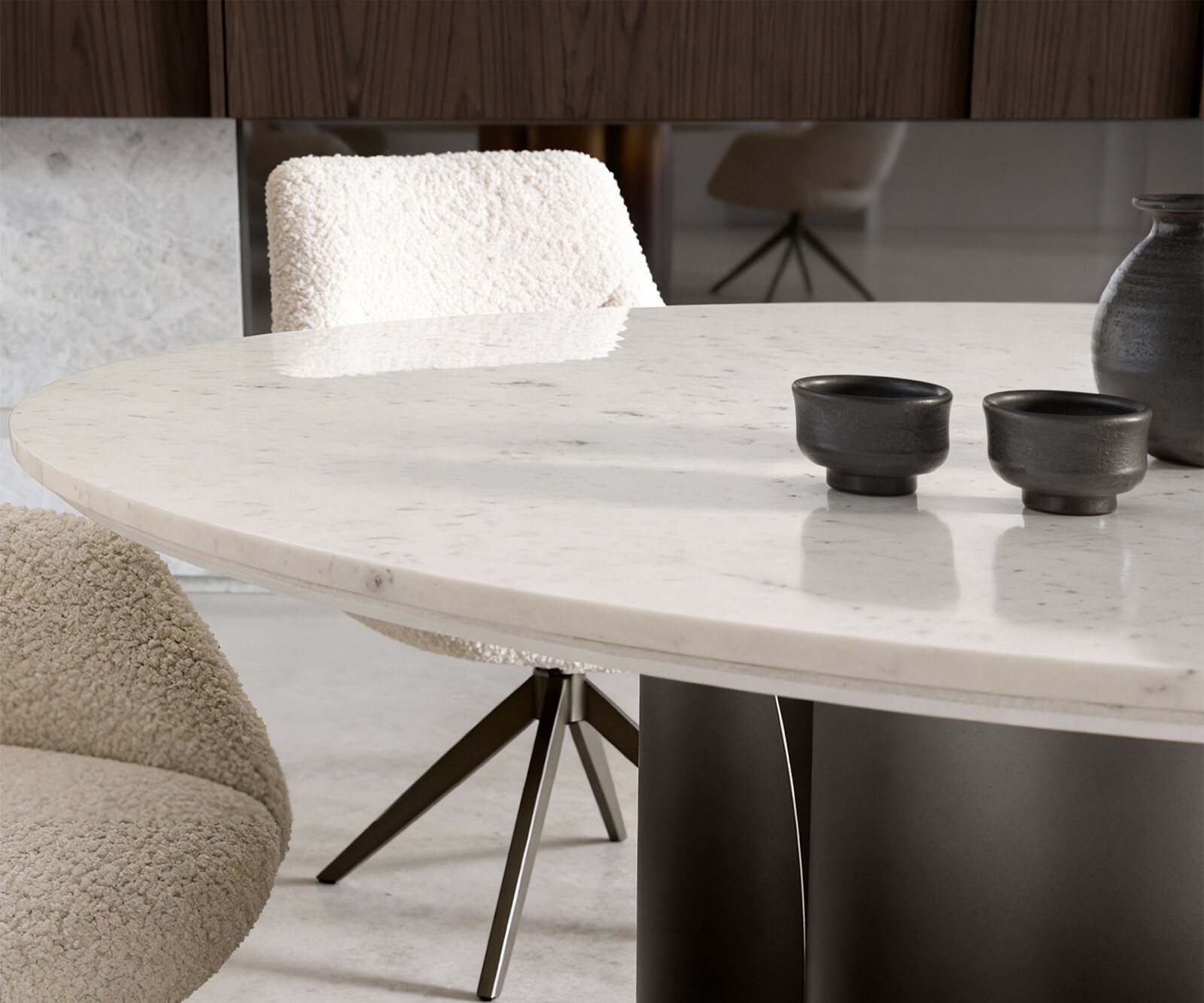 Table-de-à manger Adenza ronde 140 x 140 cm Marbre blanc Métal noir antique 5