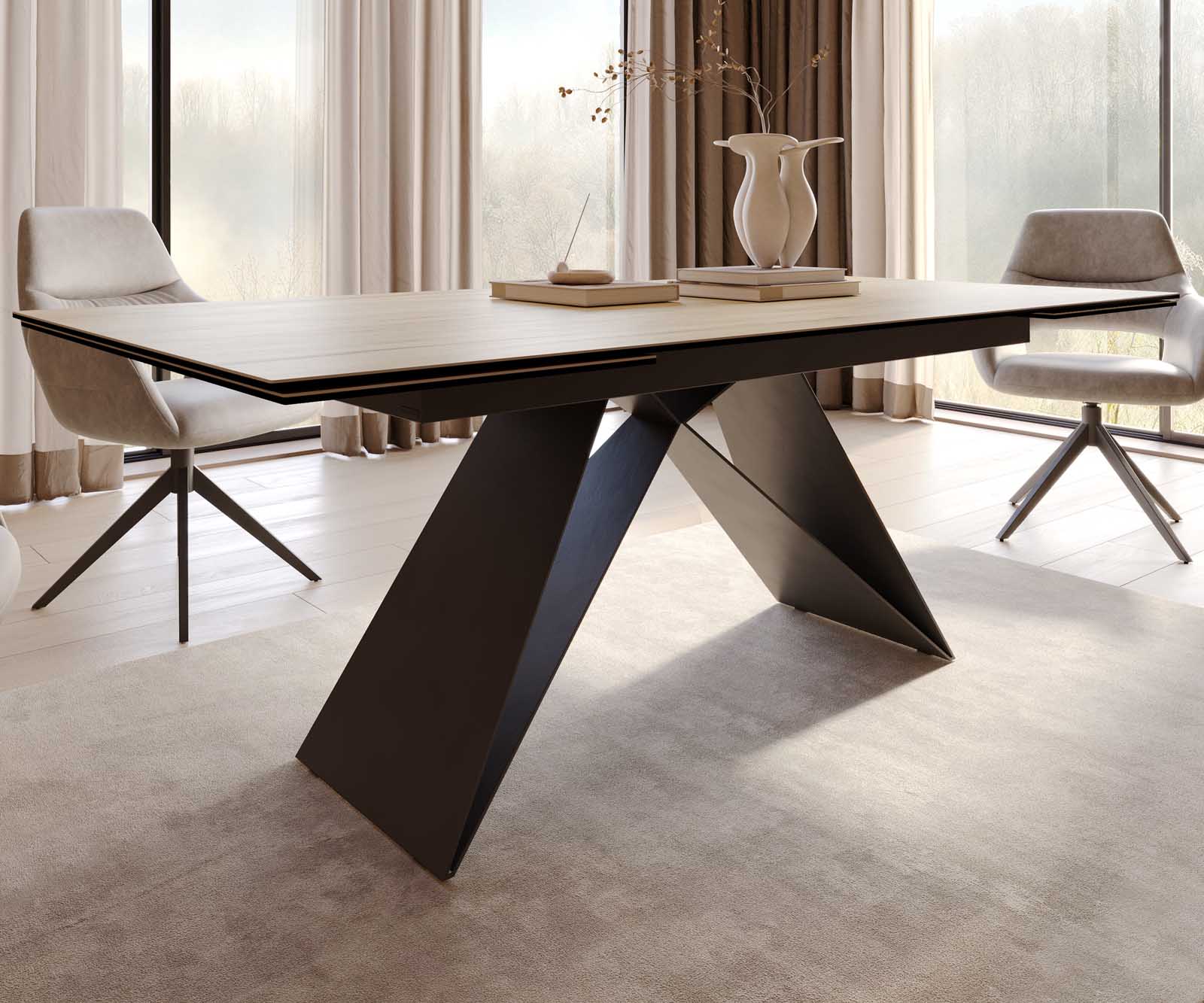 Cadre en V acier plat métal noir pour tables extensibles de 180-220 cm 2 Cadre en V acier plat métal noir pour tables extensibles de 180-220 cm 2