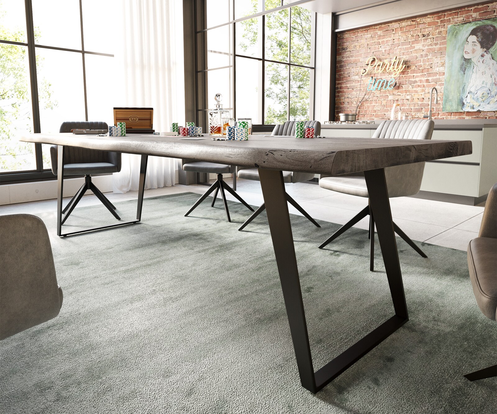 Table à manger Edge 260x100 XL acacia platine métal inclinée noir Live-Edge 4
