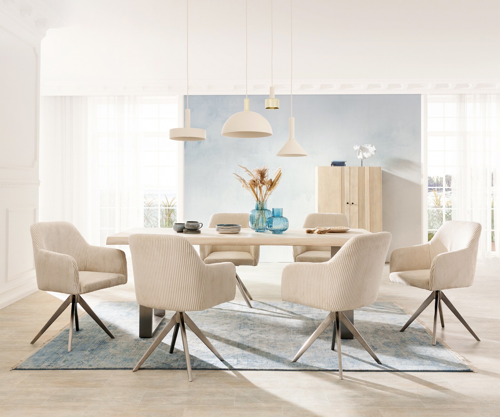 Chaise-de-salle-à-manger Greg-Flex côtelé beige vintage pied croisé angulaire acier inoxydable brossé ressorts ensachés 3 Chaise-de-salle-à-manger Greg-Flex côtelé beige vintage pied croisé angulaire acier inoxydable brossé ressorts ensachés 3