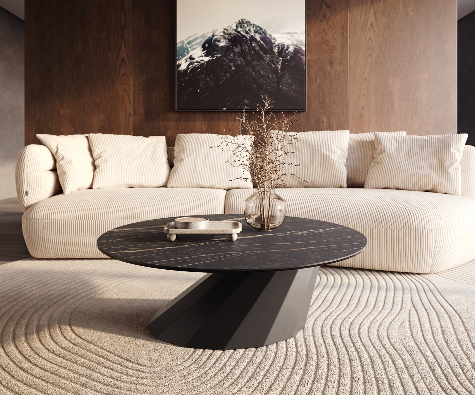 Table basse Edge rond 100x100 cm céramique Laminam® Noir Desir brun Parabi métal noir 6