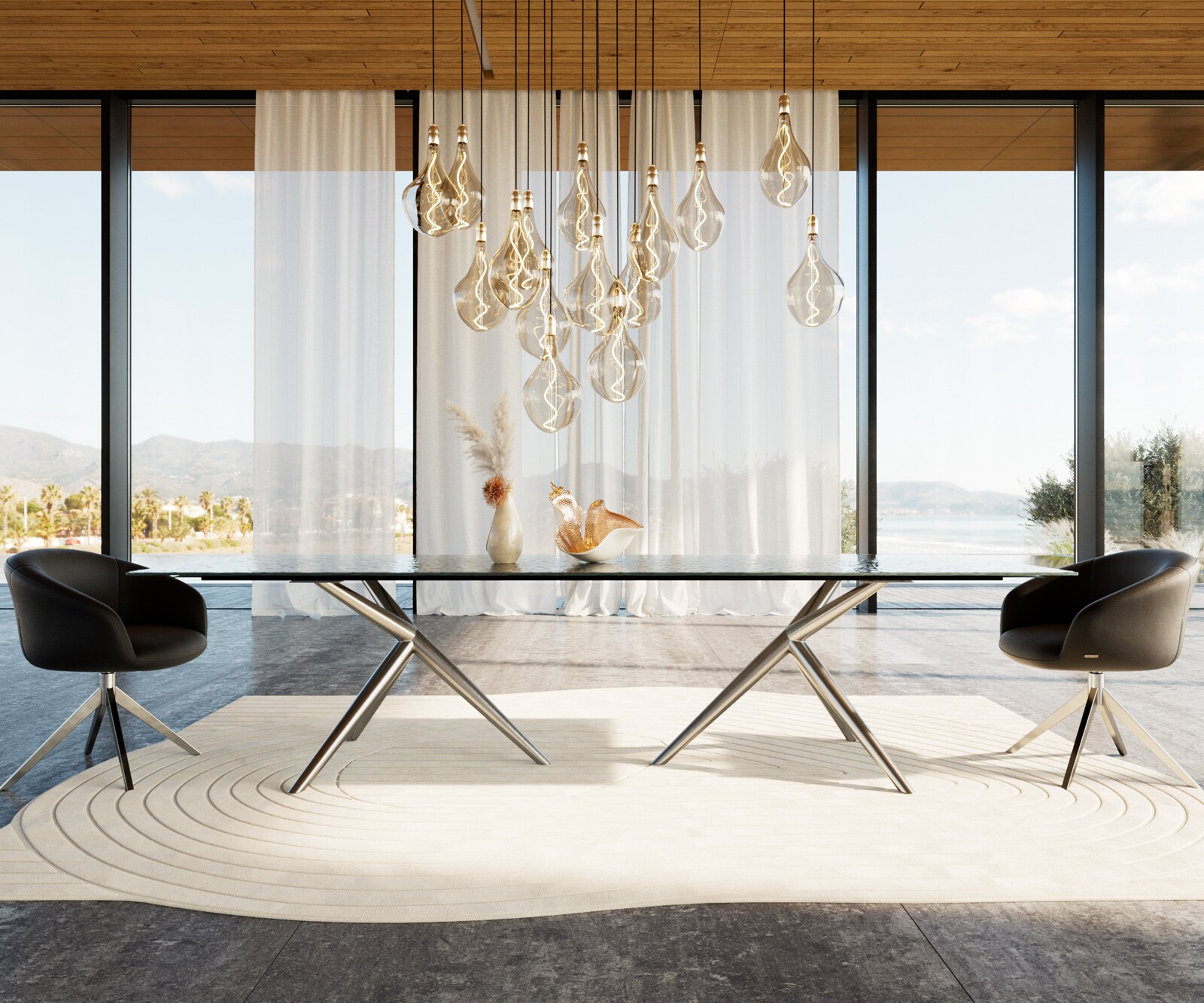 Table à manger Edge 300x100 verre en relief noir 3D-Design Estelar rond Acier inoxydable 1