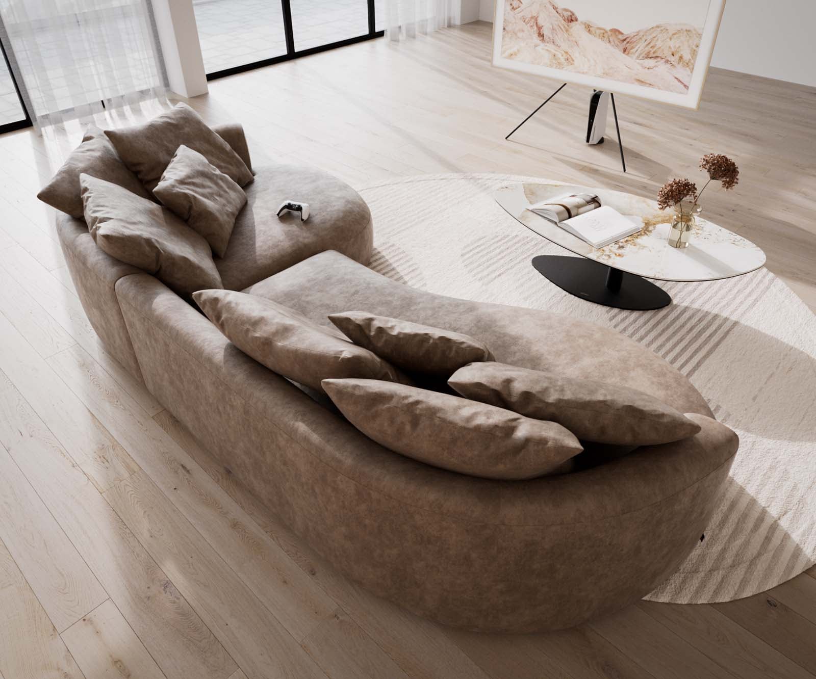 Canapé Edina 330x170 cm microfibre taupe vintage 5 Canapé Edina 330x170 cm microfibre taupe vintage 5