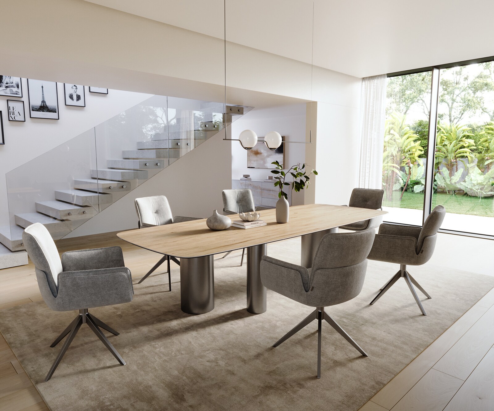 Table à manger Edge Boot 300x120 cm Céramique Laminam® Sabbia Eichefarbig Troa Acier inoxydable Graphite 6
