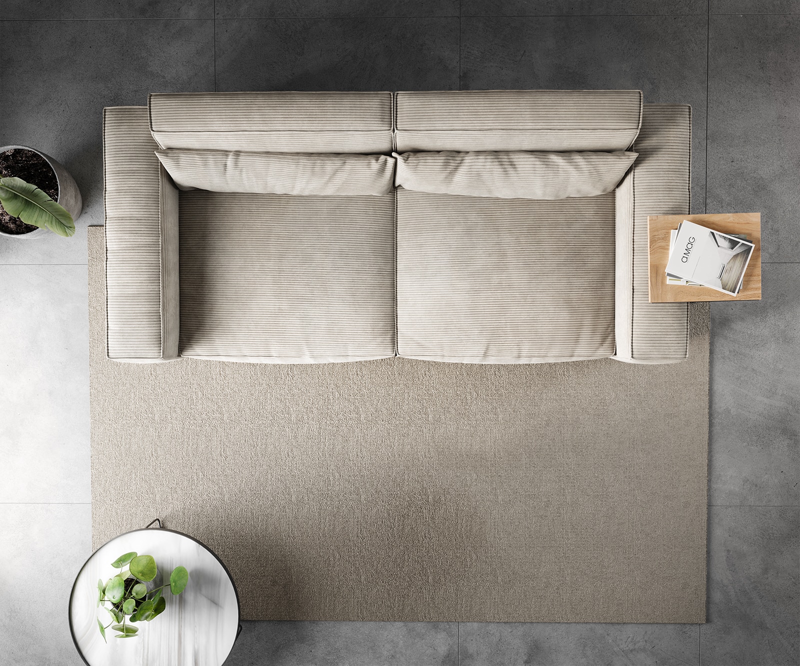 Grand Canapé Sirpio 230x95 cm Velours côtelé Beige 6