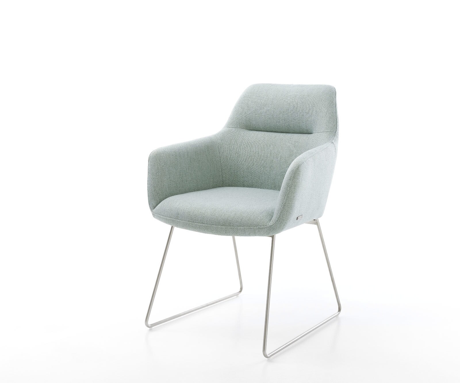Chaise-de-salle-à-manger Pejo-Flex rayures Vert menthe pied trapèze acier inoxydable brossé ressorts ensachés