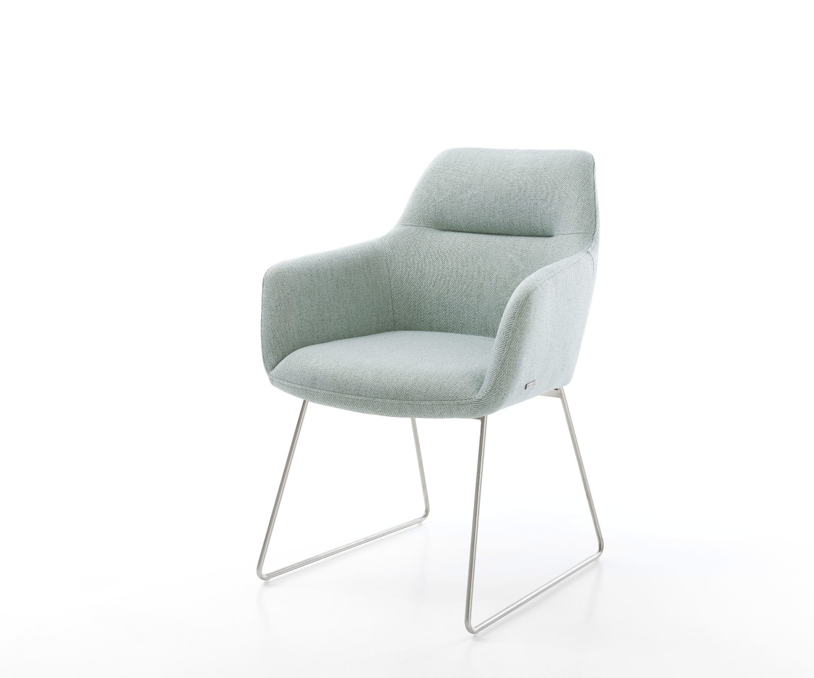 Chaise-de-salle-à-manger Pejo-Flex rayures Vert menthe pied trapèze acier inoxydable brossé ressorts ensachés Chaise-de-salle-à-manger Pejo-Flex rayures Vert menthe pied trapèze acier inoxydable brossé ressorts ensachés