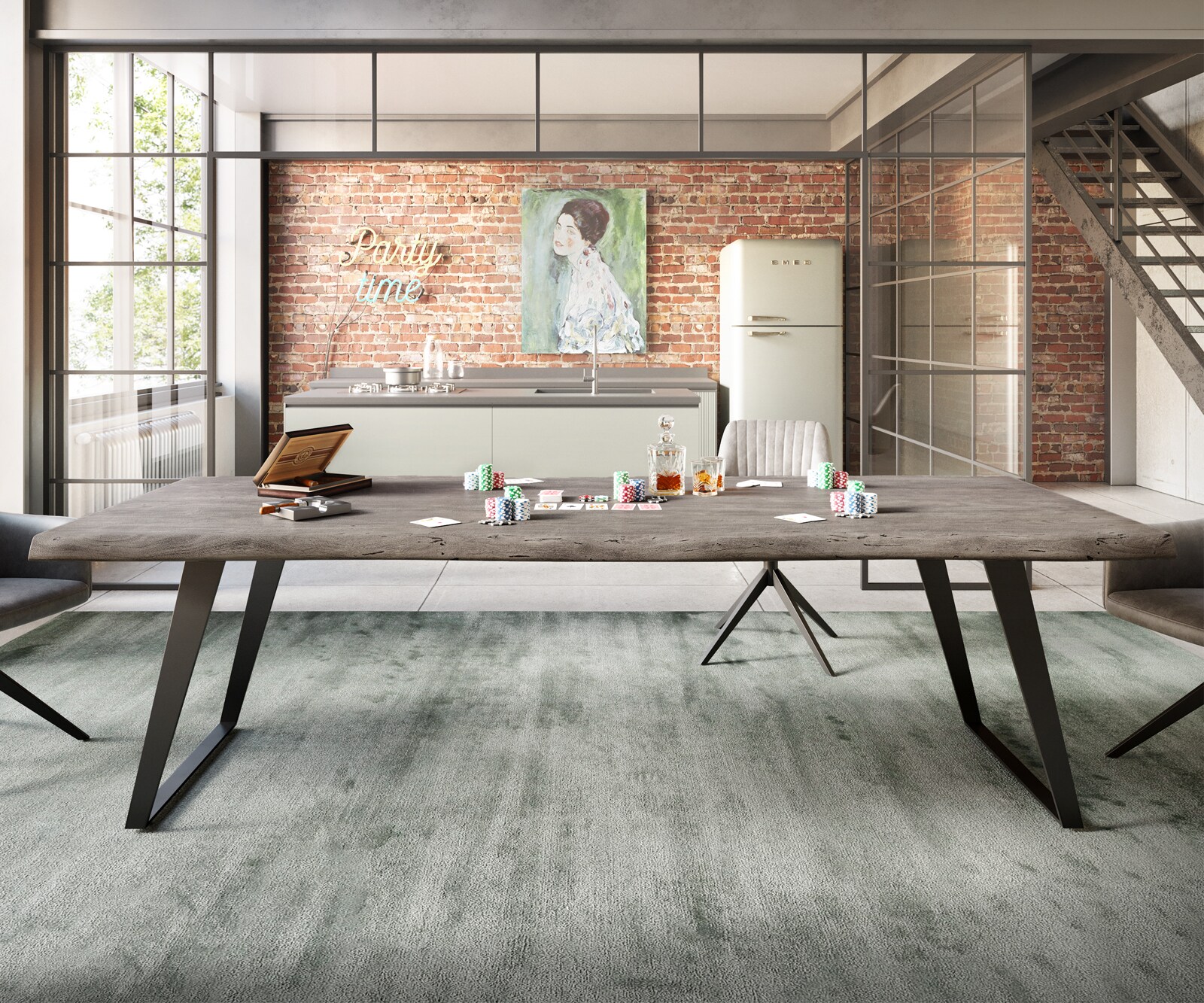 Table à manger Edge 260x100 XL acacia platine métal inclinée noir Live-Edge 6