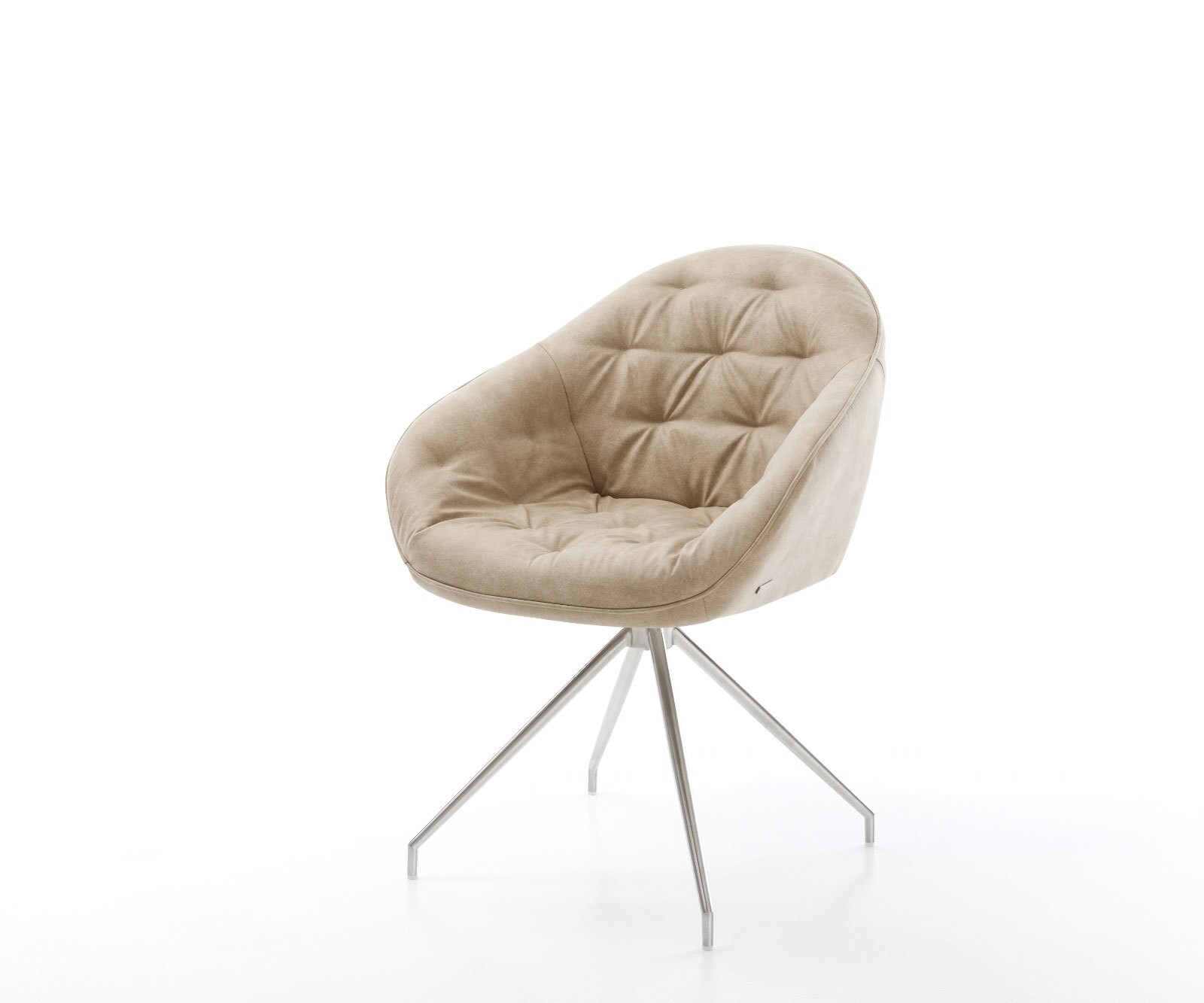 Chaise-de-salle-à-manger Gaio-Flex microvelours beige vintage pied croisé conique acier inoxydable brossé