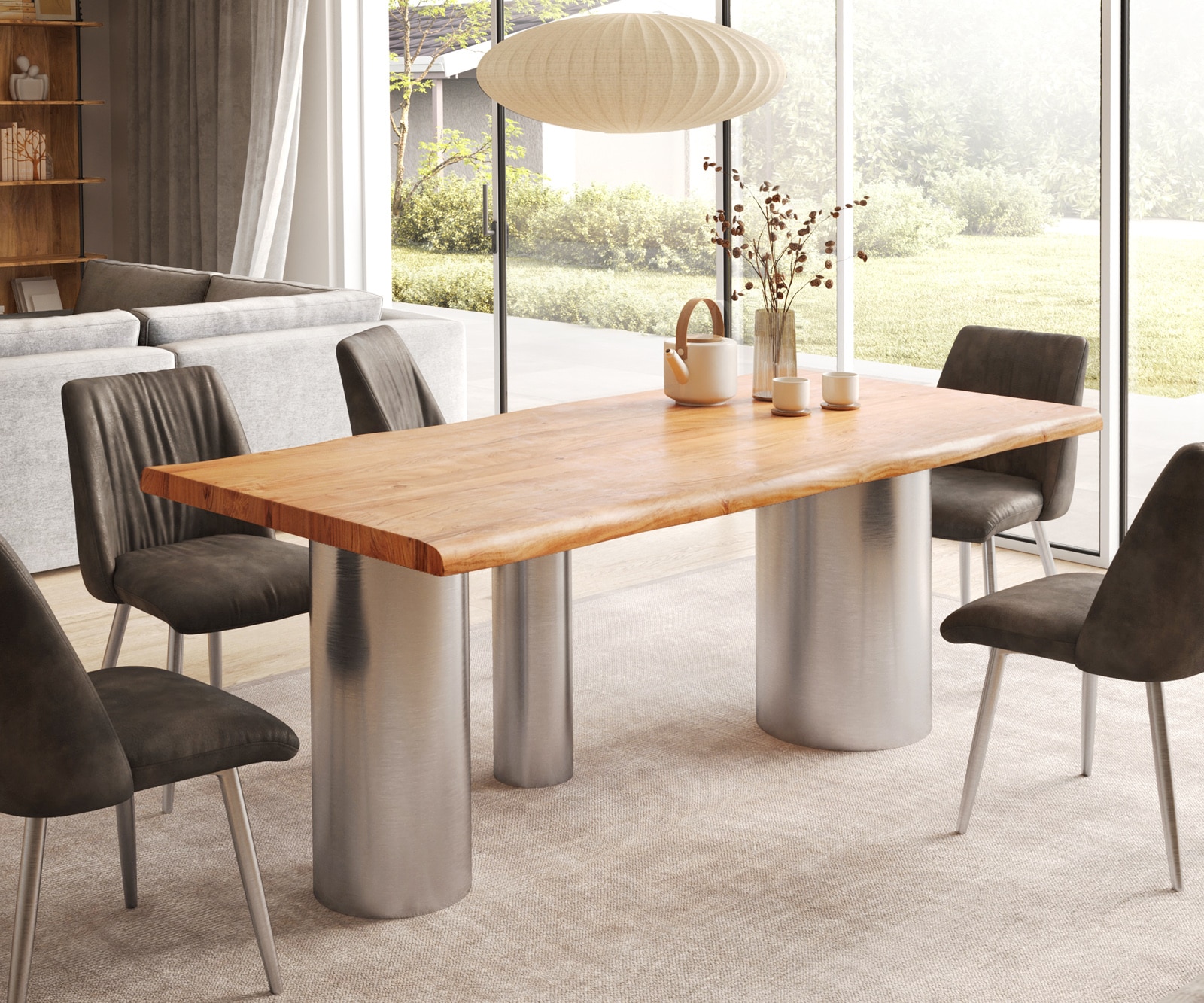 Table à manger Edge 200x100 XL acacia naturee Troa acier inoxydable brossé Live-Edge 1
