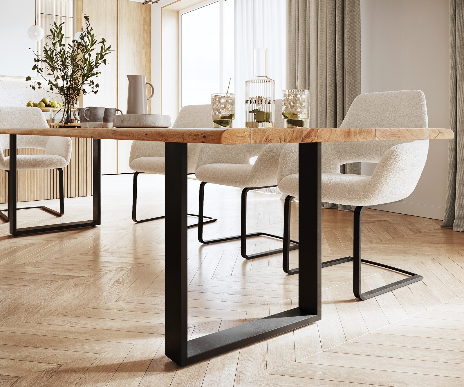Table à manger Edge 300x100 acacia nature patin noir Live-Edge 4