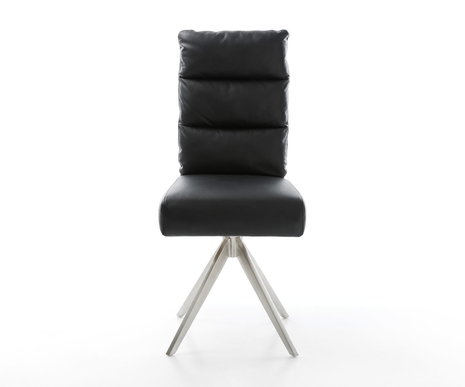 Chaise-de-salle-à-manger Pela-Flex cuir de vache noir pied croisé angulaire acier inoxydable brossé ressorts ensachés 1 Chaise-de-salle-à-manger Pela-Flex cuir de vache noir pied croisé angulaire acier inoxydable brossé ressorts ensachés 1