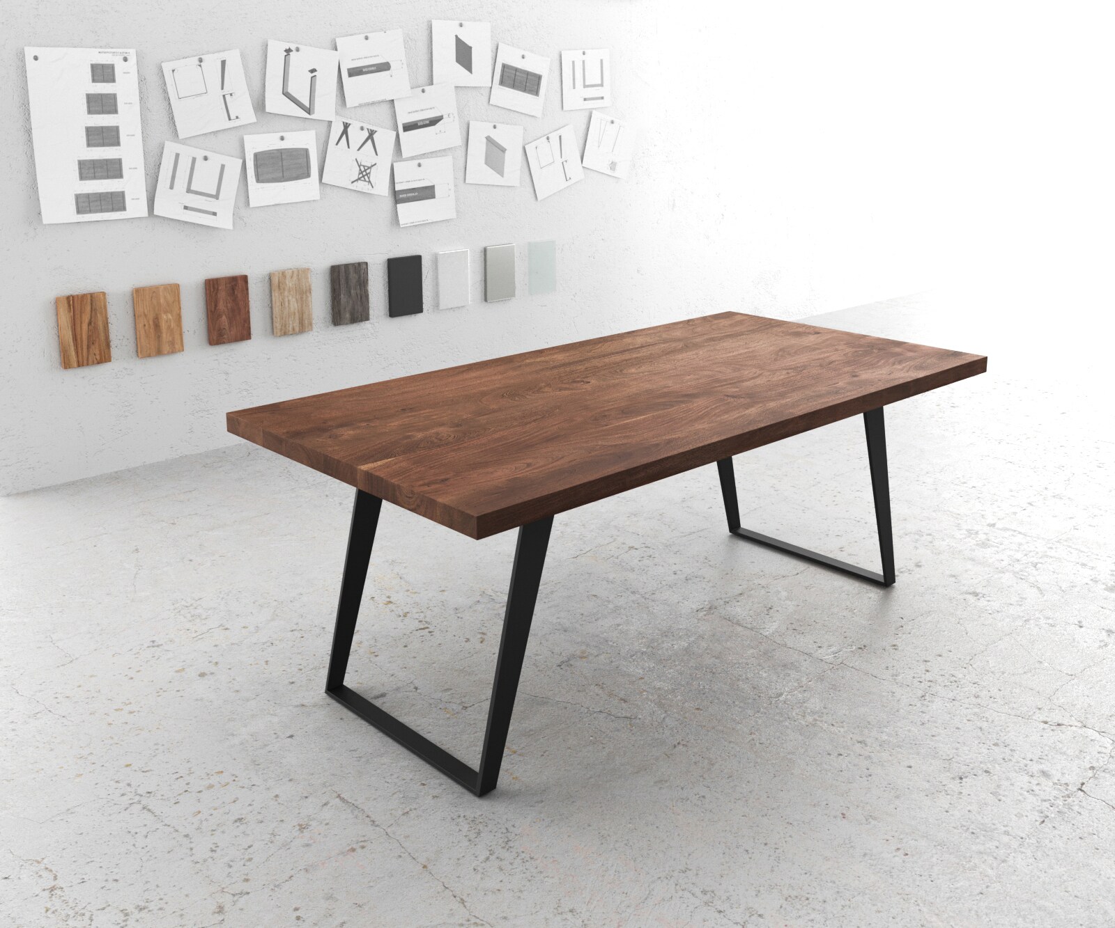 Table-à-manger Edge 200x100 XL acacia marron métal incliné