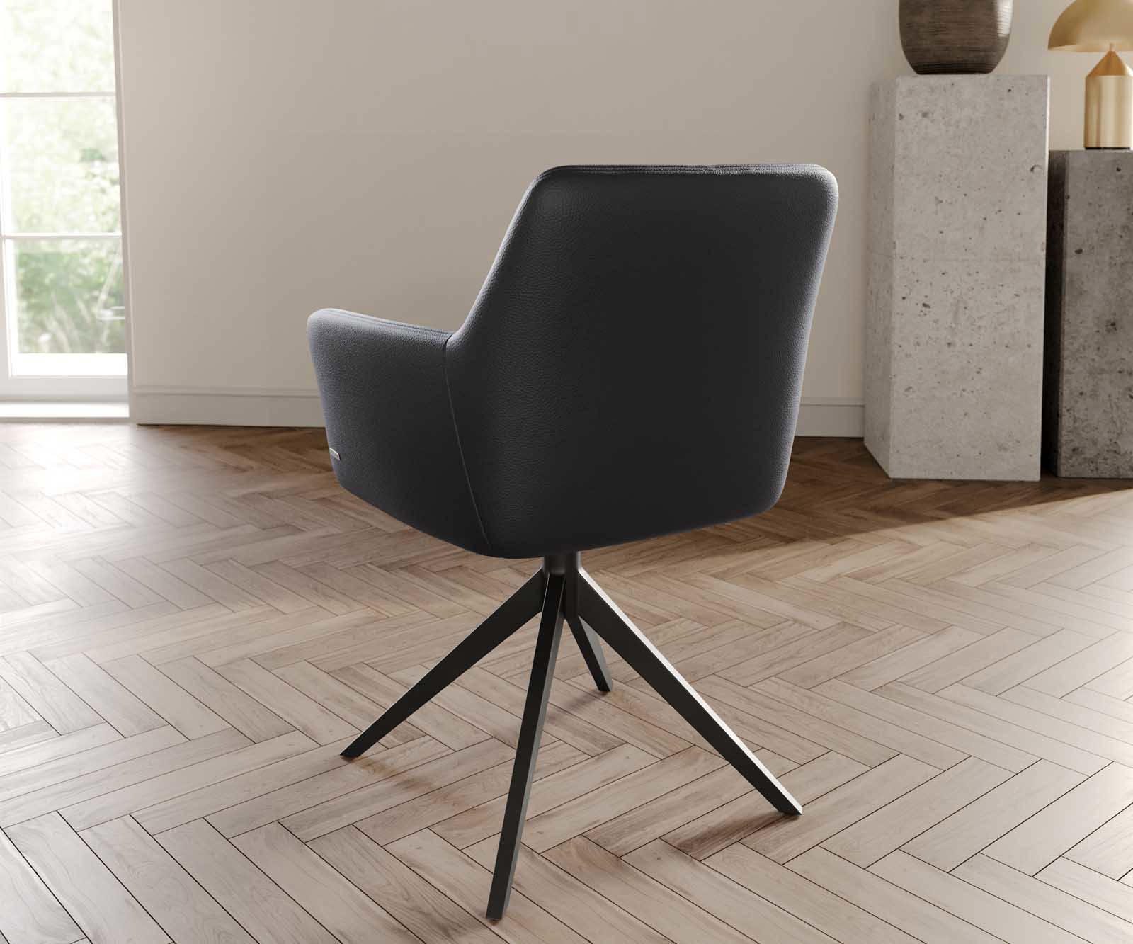 Chaise-pivotante Xana-Flex avec accoudoirs cuir de vache noir pied croisé large noir pivotement sur 360° ressorts ensachés 3