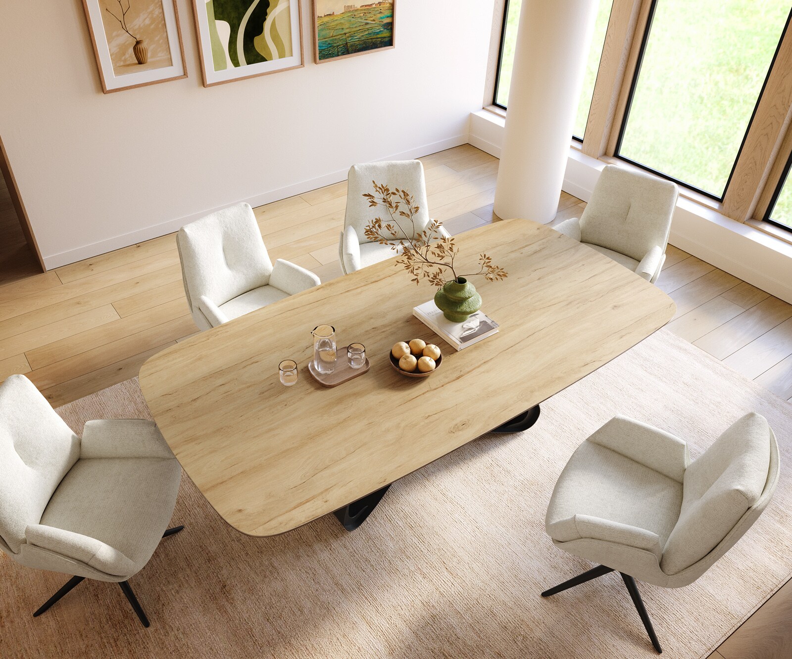 Table à manger Edge Boot 240x120 cm Céramique Laminam® Sabbia Eichefarbig piètement en W Métal Noir 4