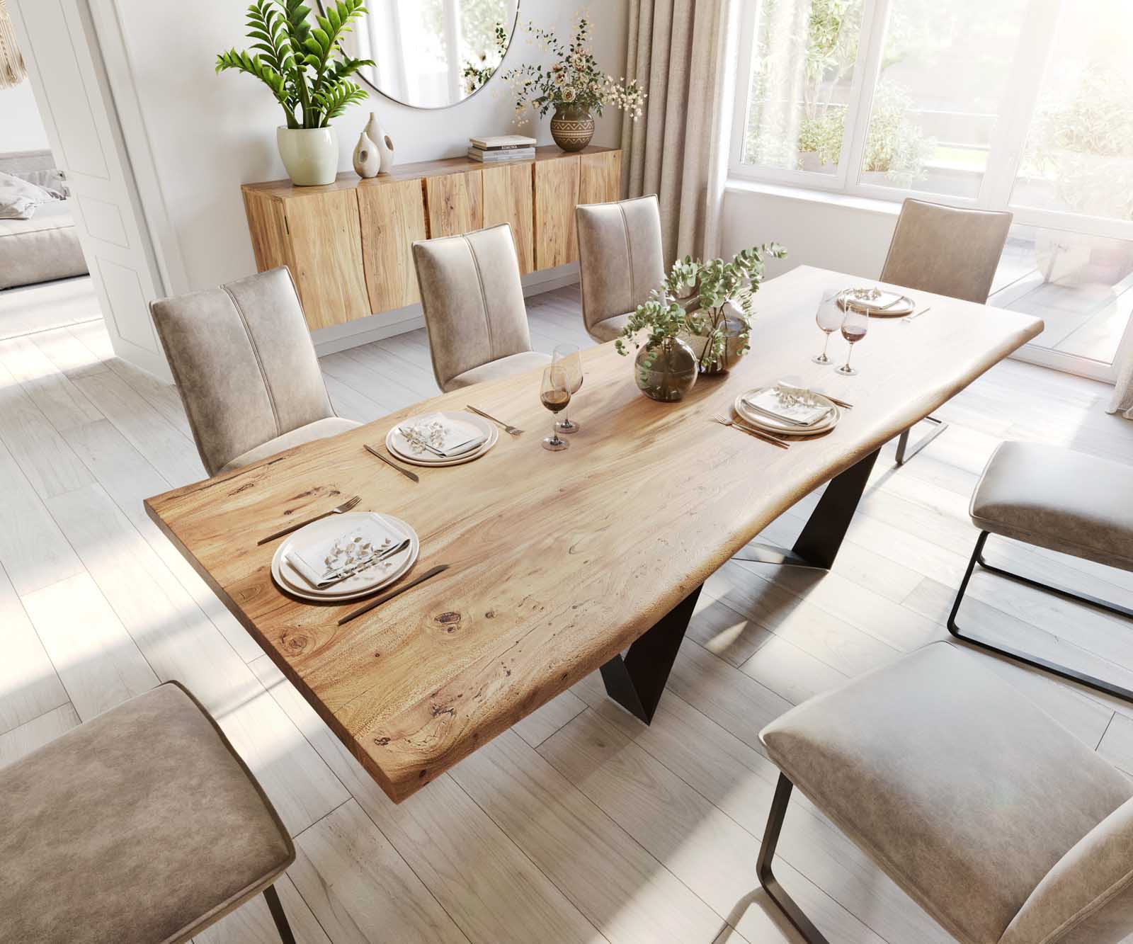 Table à manger Edge 260x100 Acacia Naturel Spider Acier plat Noir Live-Edge 3