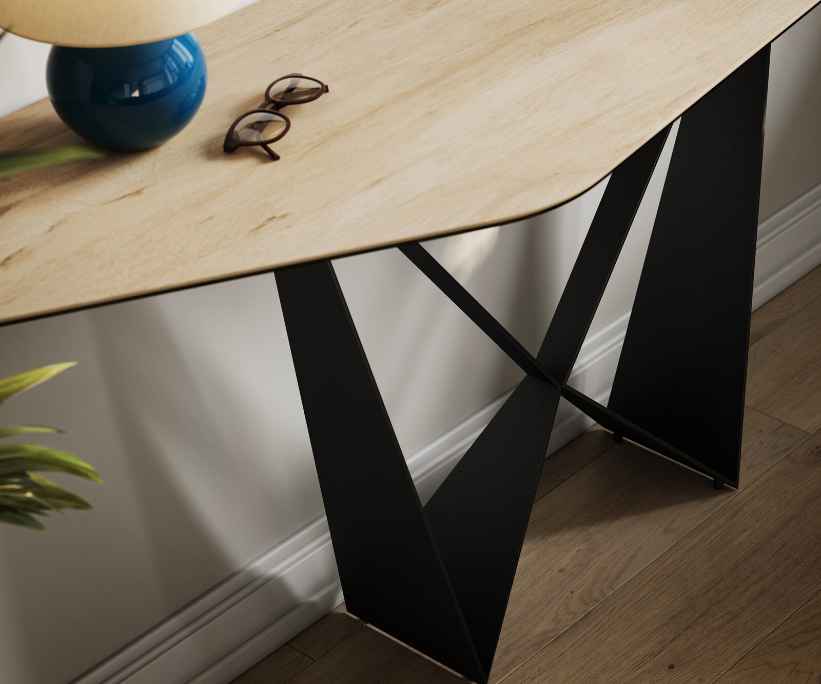 Console Edge Polygonal 180x50 cm Céramique Laminam® Sabbia Eichefarbig Spios Métal Noir 6