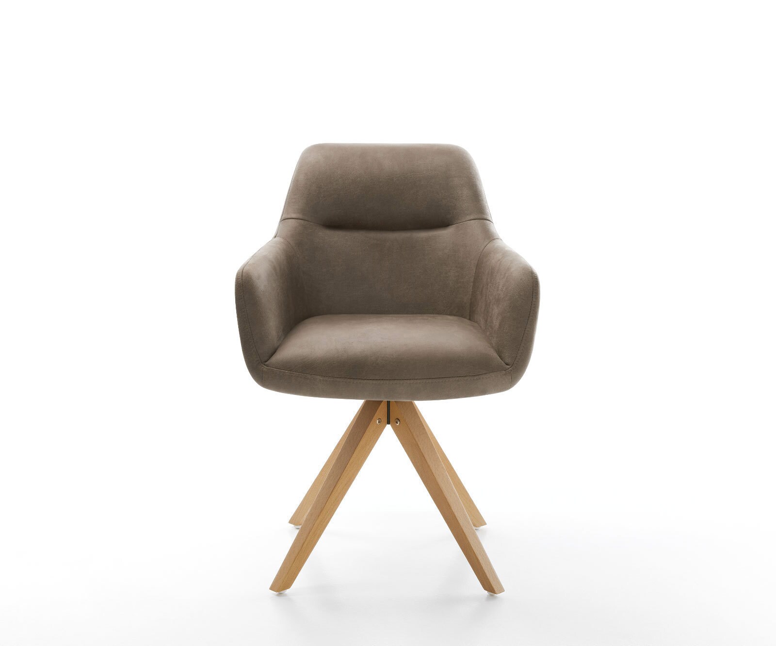 Chaise-de-salle-à-manger Pejo-Flex microvelours taupe vintage pied en bois angulaire naturel ressorts ensachés 1