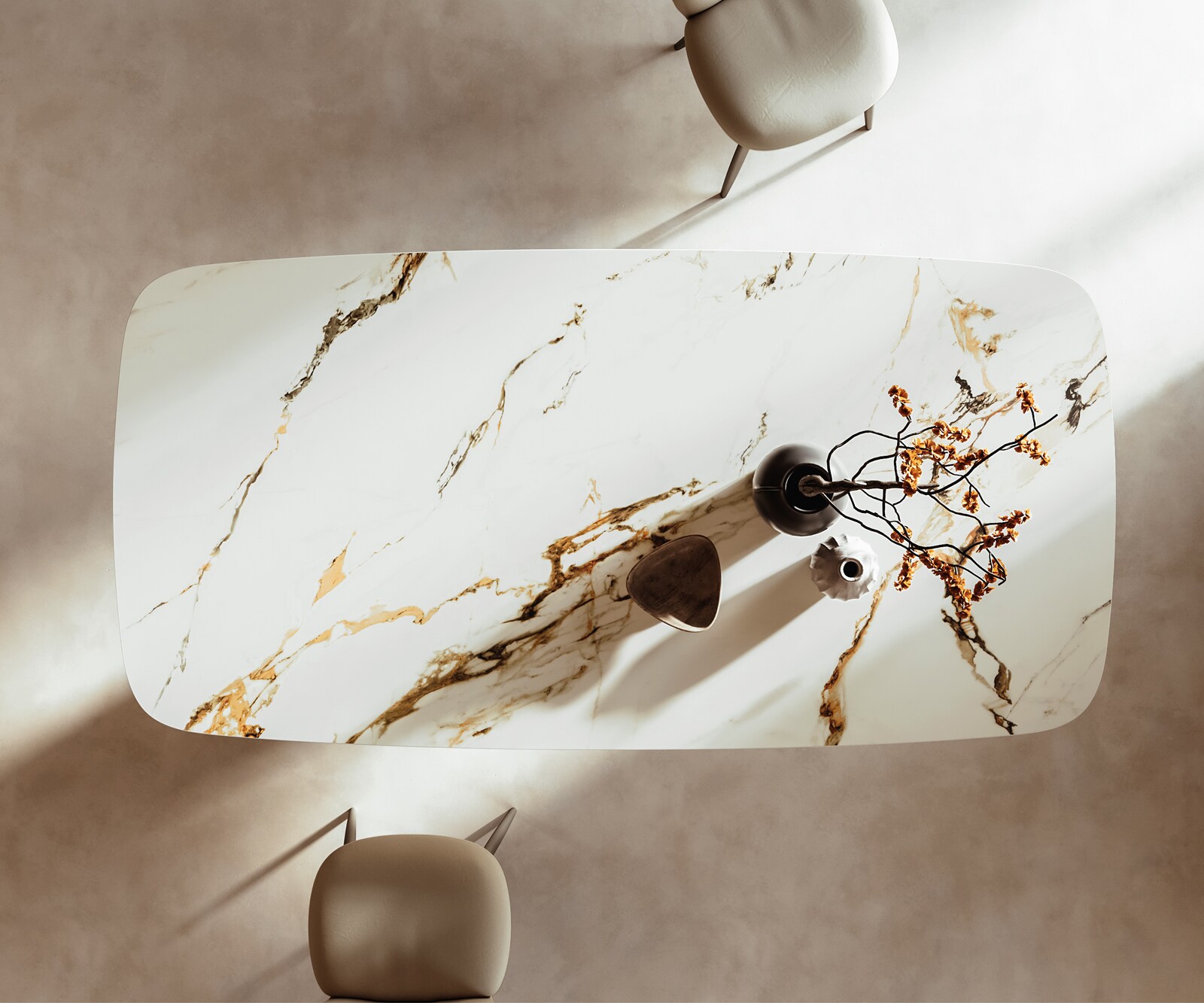 Table à manger Edge Boot 240x120 céramique Calacatta Luxe blanc-doré-gris Cono métallique argent 5