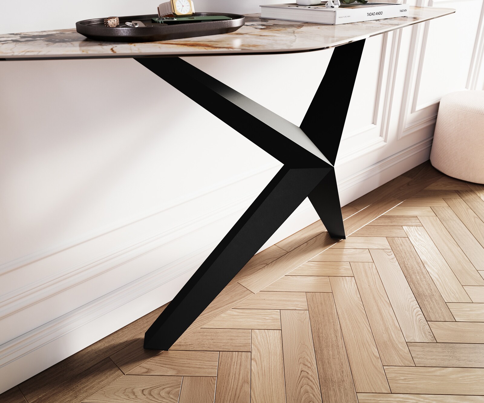 Console Edge Polygonal 140x50 cm Céramique Patagonia Poliert Zentharo Métal Noir 4