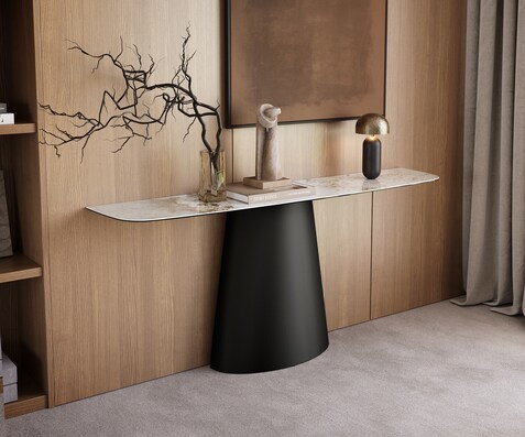 Console Edge forme bateau 180x40 cm Céramique Minas Melange Weiß-Beige Conos Métal Noir