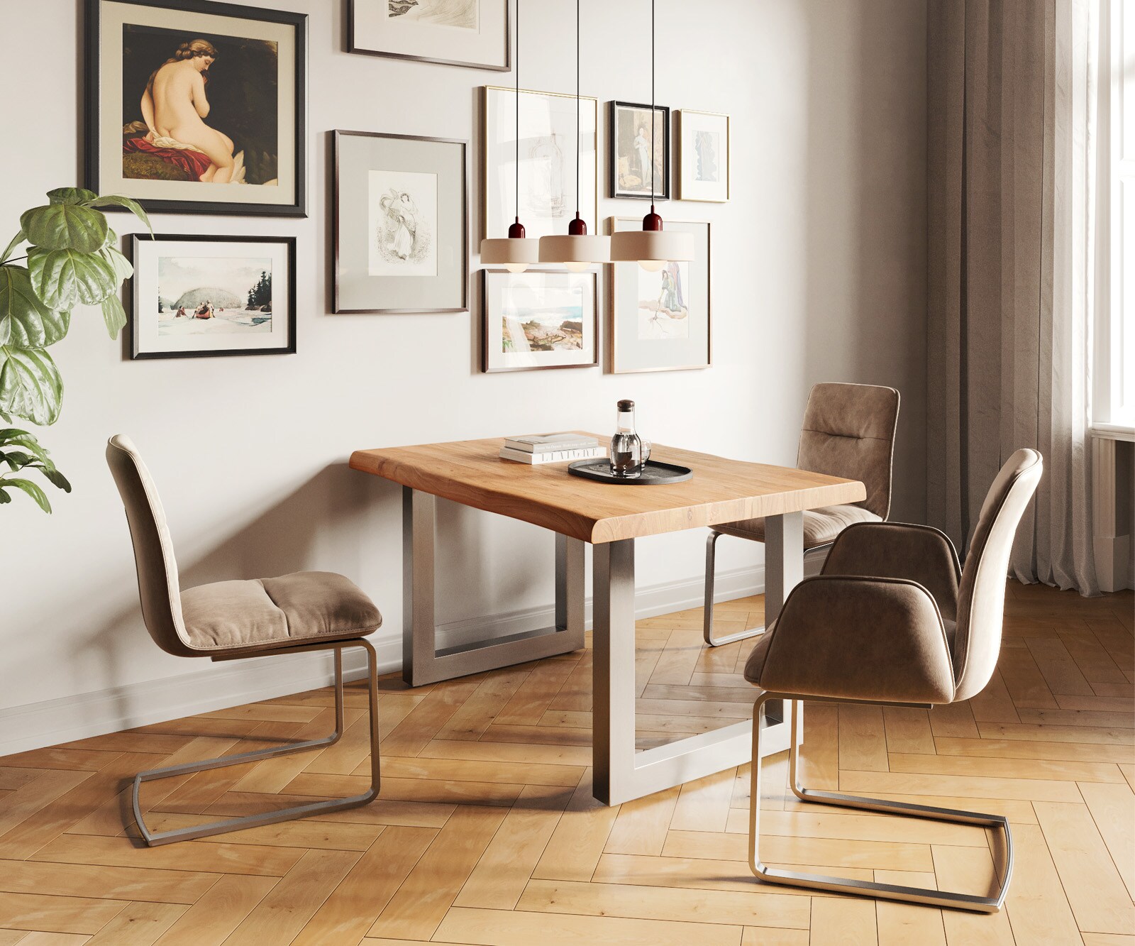 Table-à-manger Edge 140x90 XL acacia nature acier inoxydable large Live-Edge 5