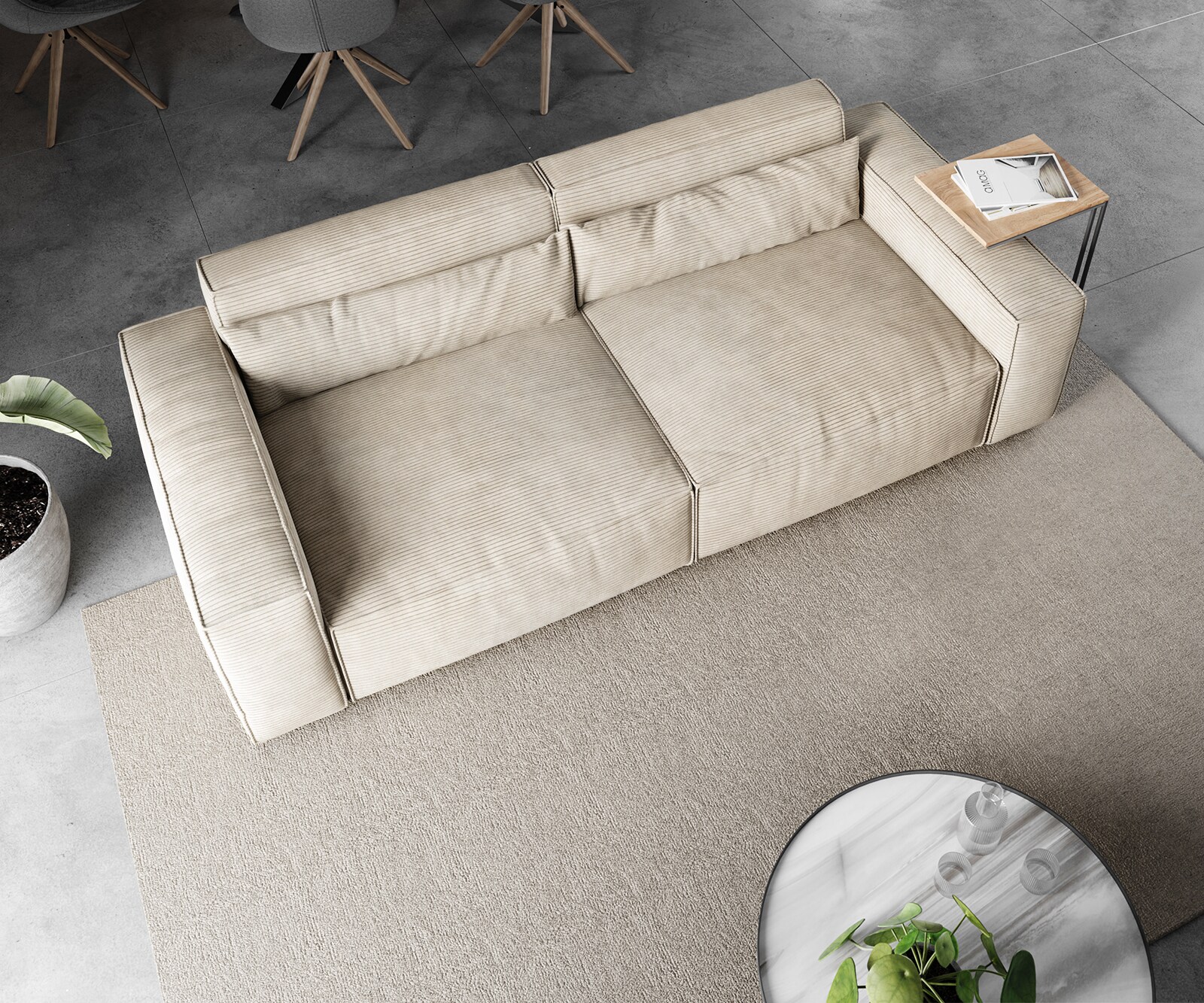 Grand Canapé Sirpio 230x95 cm Velours côtelé Beige 3