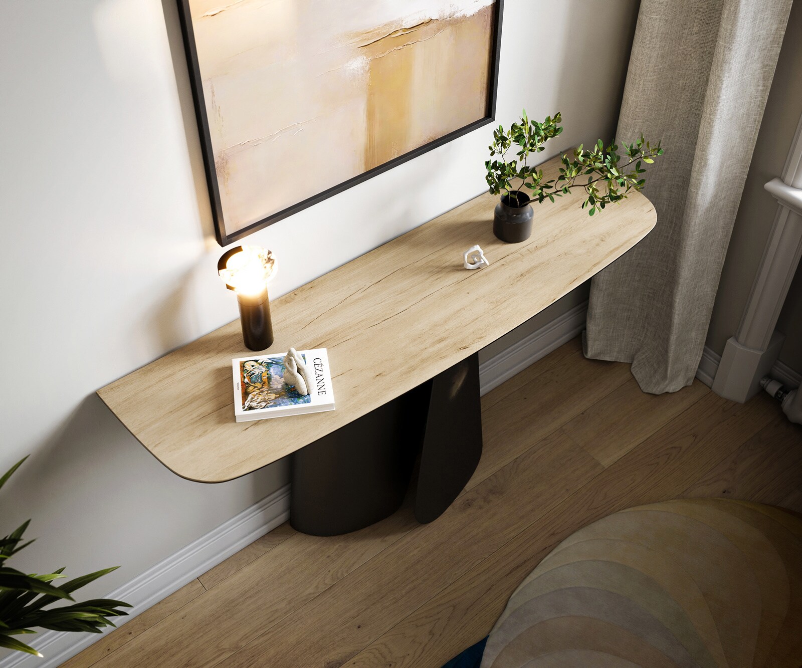 Console Edge forme bateau 140x40 cm Céramique Laminam® Sabbia Eichefarbig Livos Métal Noir 2