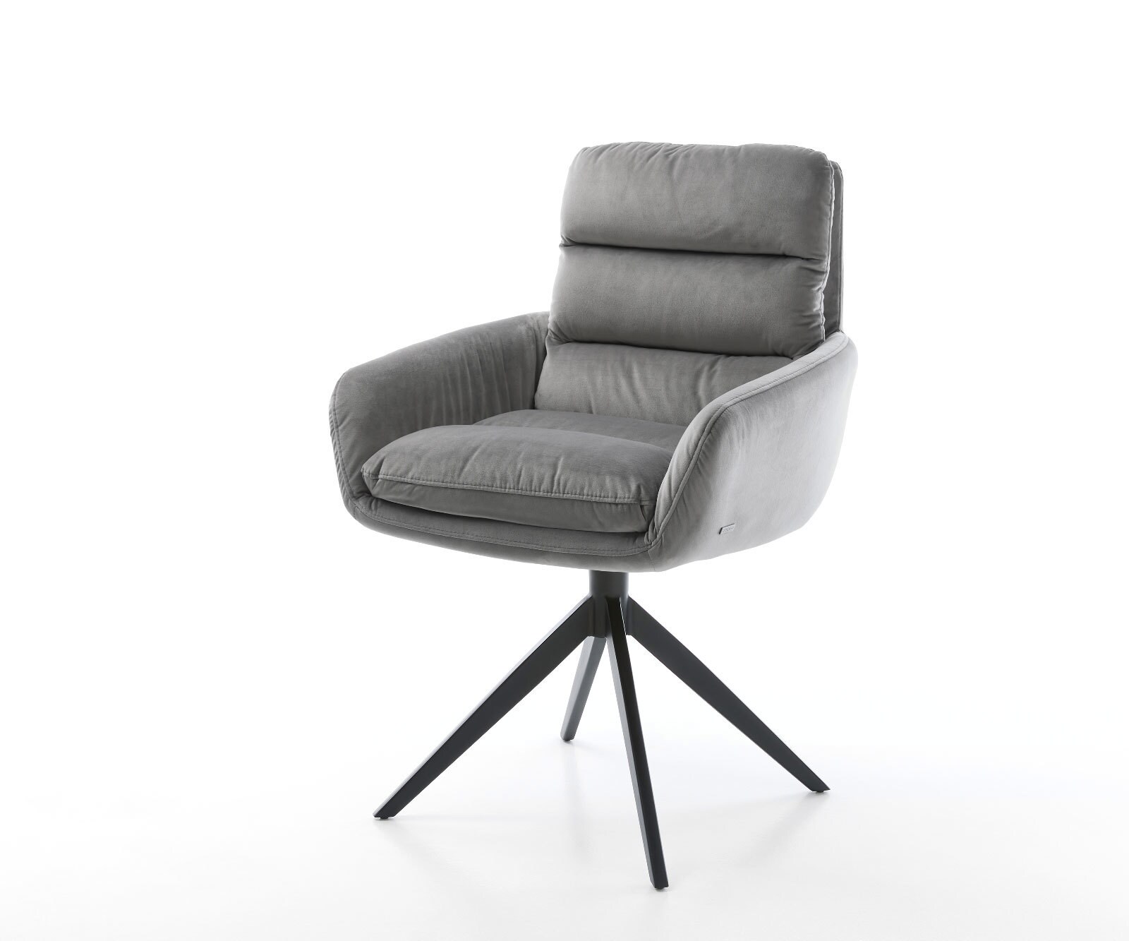 Chaise-de-salle-à-manger Abelia-Flex avec accoudoirs velours gris pied croisé large noir