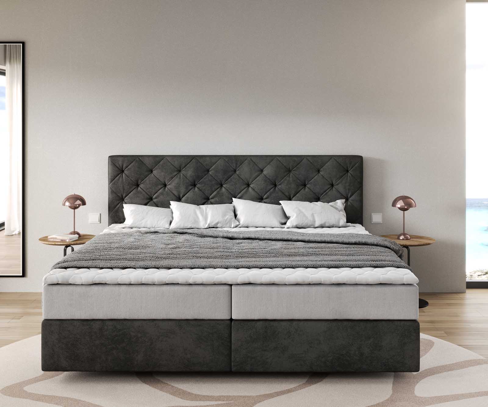 Lit à sommier tapissier Dream-Great Microfibre anthracite vintage 200x200 cm avec matelas à ressorts ensachés et surmatelas en mousse viscoélastique 2