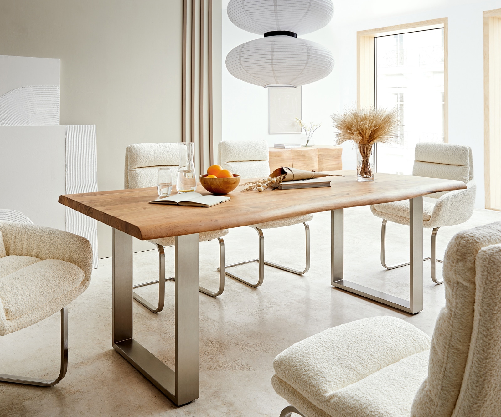 Table-à-manger Edge 200x100 XL acacia nature acier inoxydable mince Live-Edge Table-à-manger Edge 200x100 XL acacia nature acier inoxydable mince Live-Edge