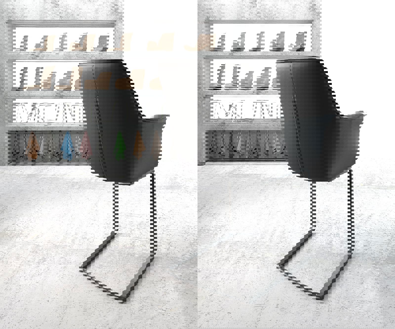 Cantilever Keila-Flex avec accoudoirs cuir de vache noir pied cantilever plat noir 3 Cantilever Keila-Flex avec accoudoirs cuir de vache noir pied cantilever plat noir 3