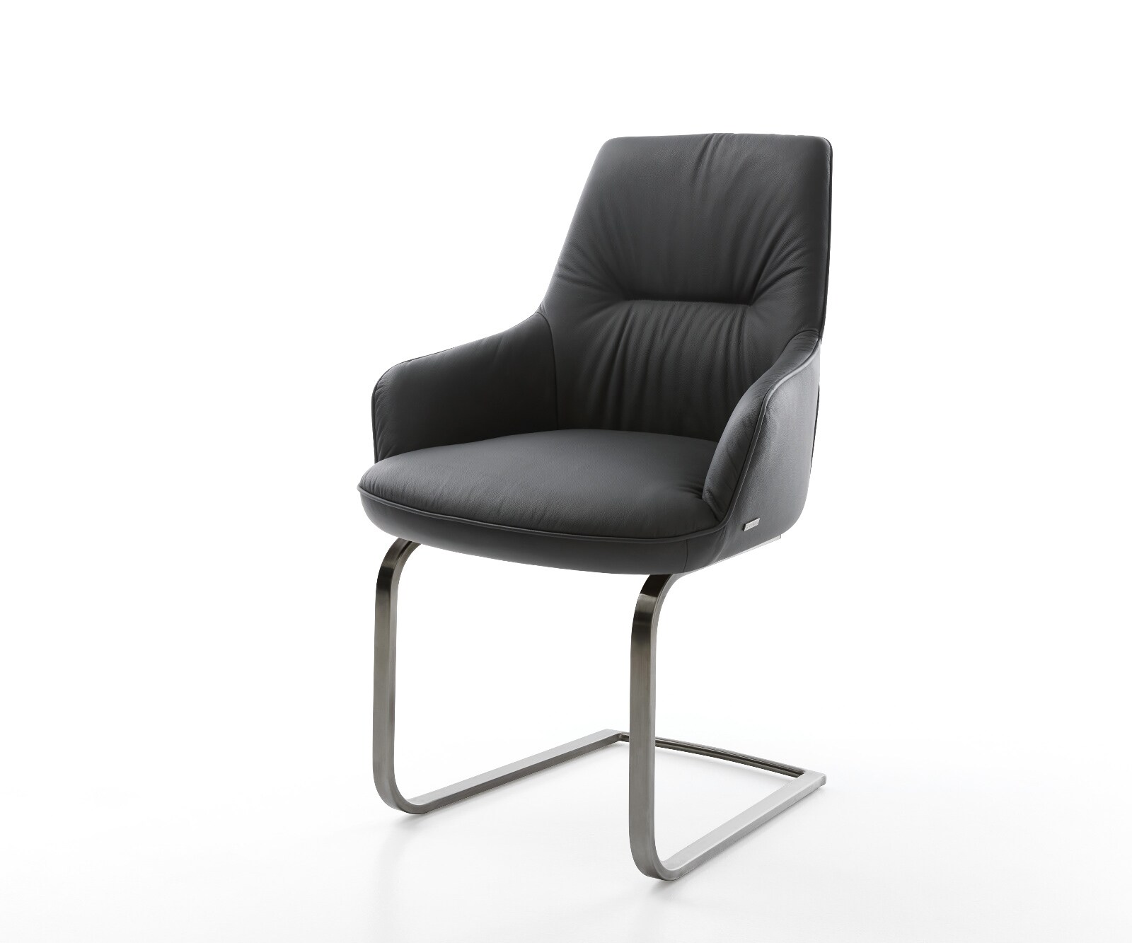 Cantilever Zelia-Flex avec accoudoirs cuir de vache noir pied cantilever plat grafiete ressorts ensachés 1