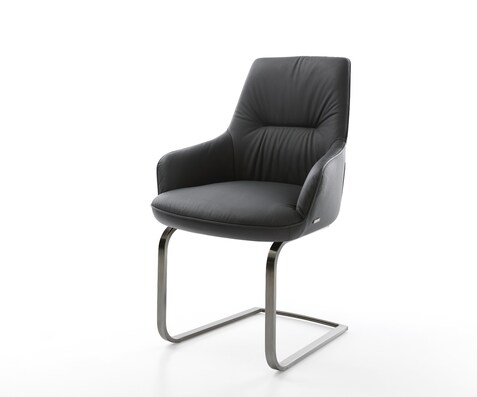 Cantilever Zelia-Flex avec accoudoirs cuir de vache noir pied cantilever plat grafiete ressorts ensachés