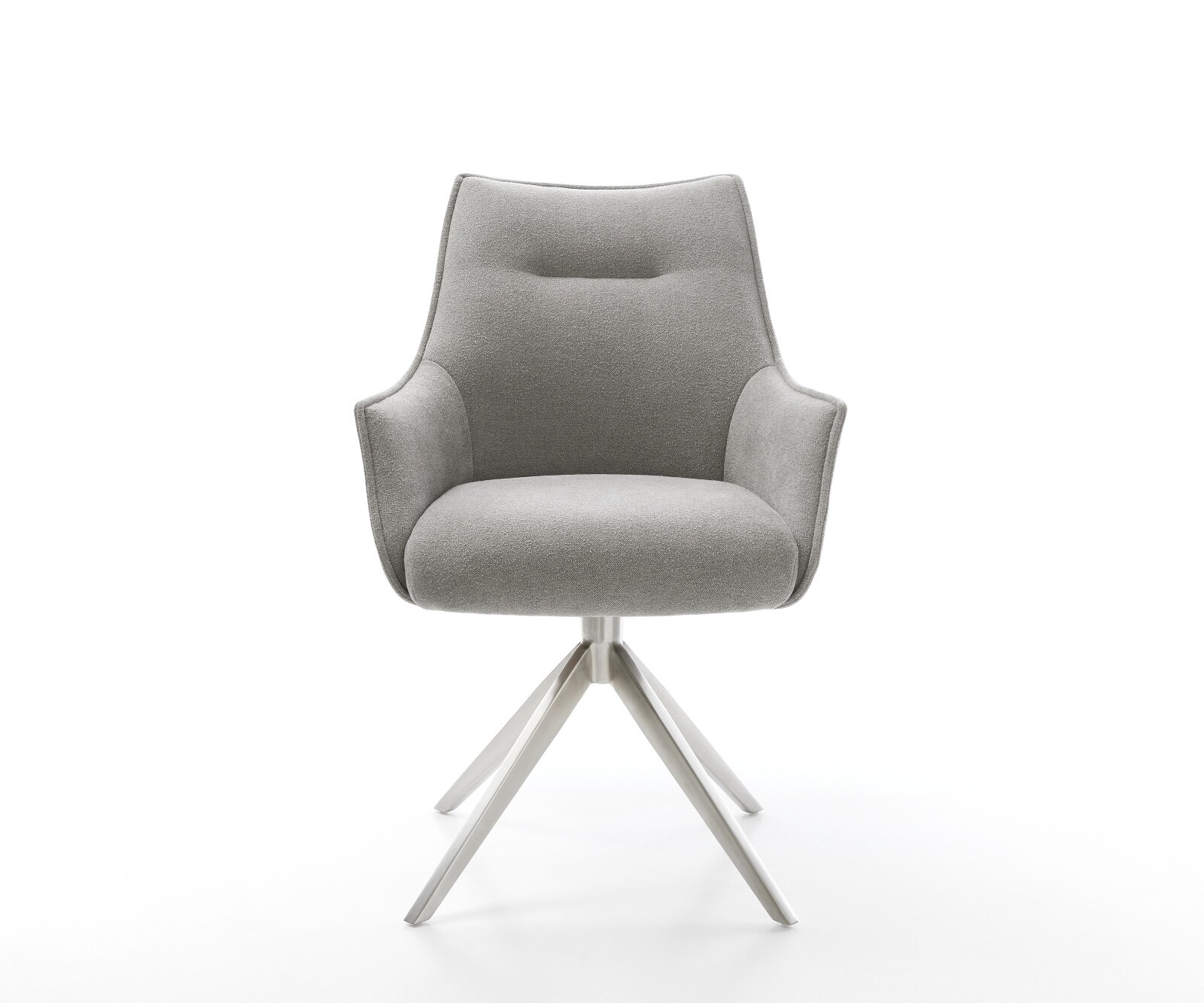 Chaise-pivotante Alja-Flex avec accoudoirs tissu structuré doux gris pied croisé large acier inoxydable pivotement sur 360° fonction bascule resorts ensachés 1