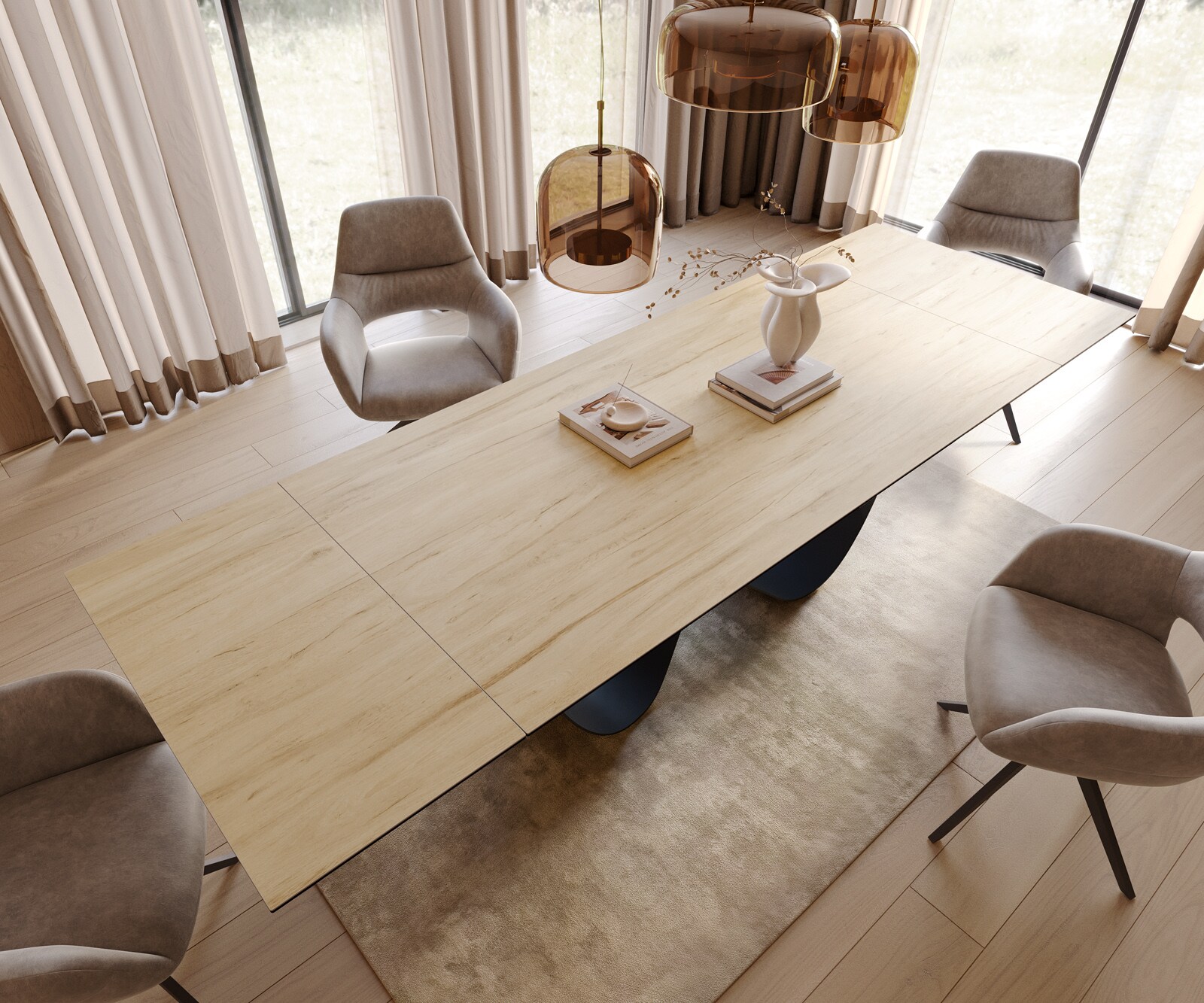 Table à manger Edge 200-300x100 cm Céramique Laminam® Sabbia couleur chêne Infinity Métal Noir extensible 3