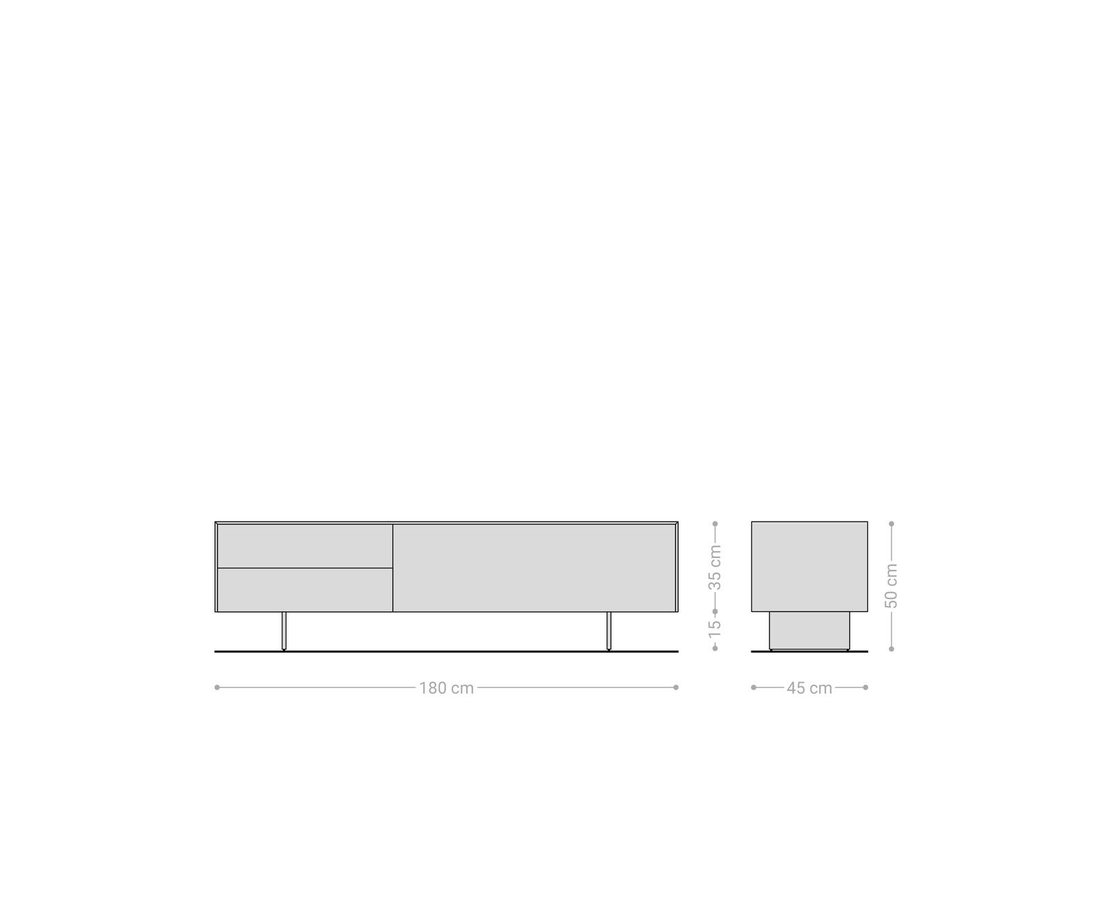 Meuble-TV Cuor 180 cm Céramique Laminam® Travertino Bianco Crème-blanc 1 Clapet 2 Tiroirs Pied optique flottant Métal Noir 7