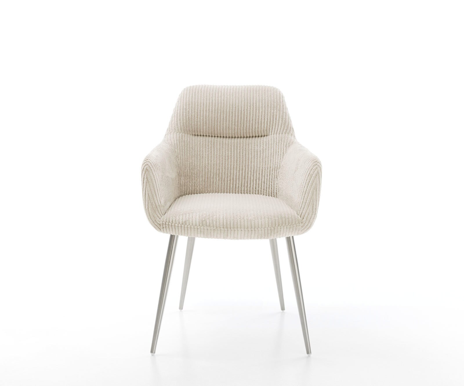 Chaise-de-salle-à-manger Pejo-Flex côtelé beige vintage 4 pieds coniques acier inoxydable brossé ressorts ensachés 1